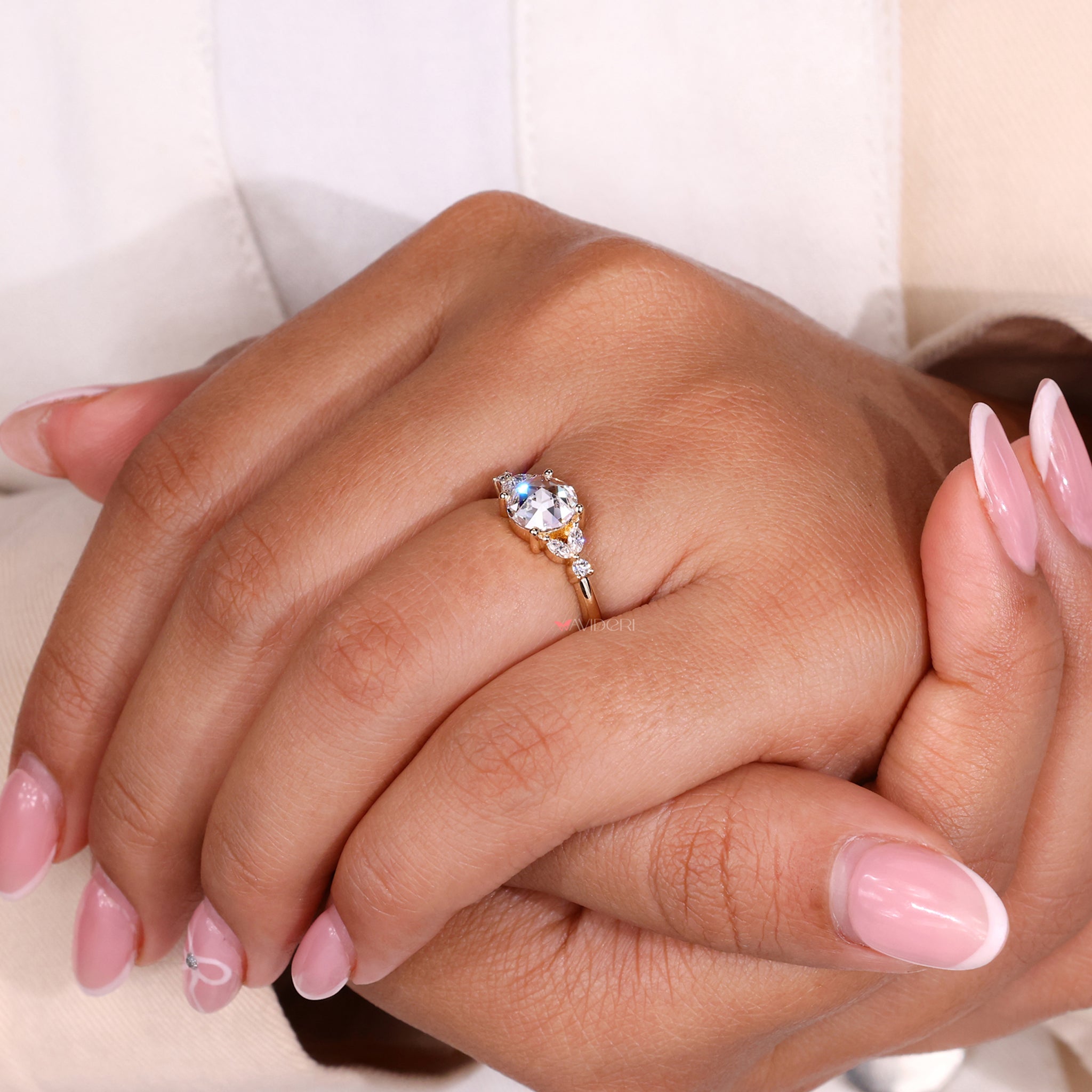 Muse ring with a unique rose cut diamond set in a modern design.