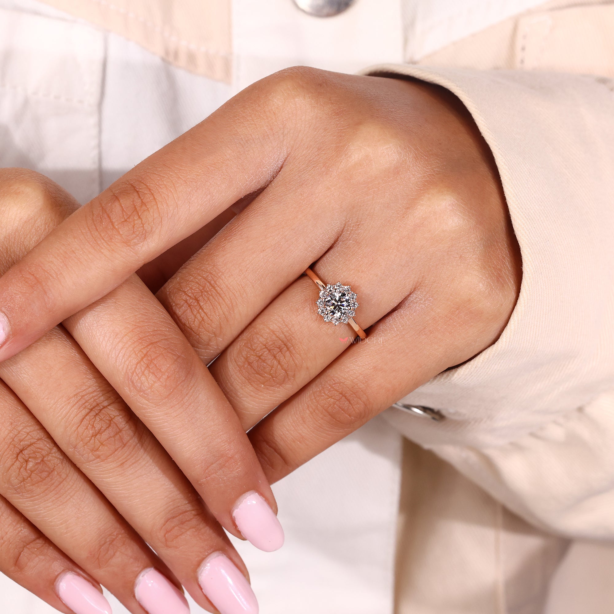 round cut halo diamond ring for her.