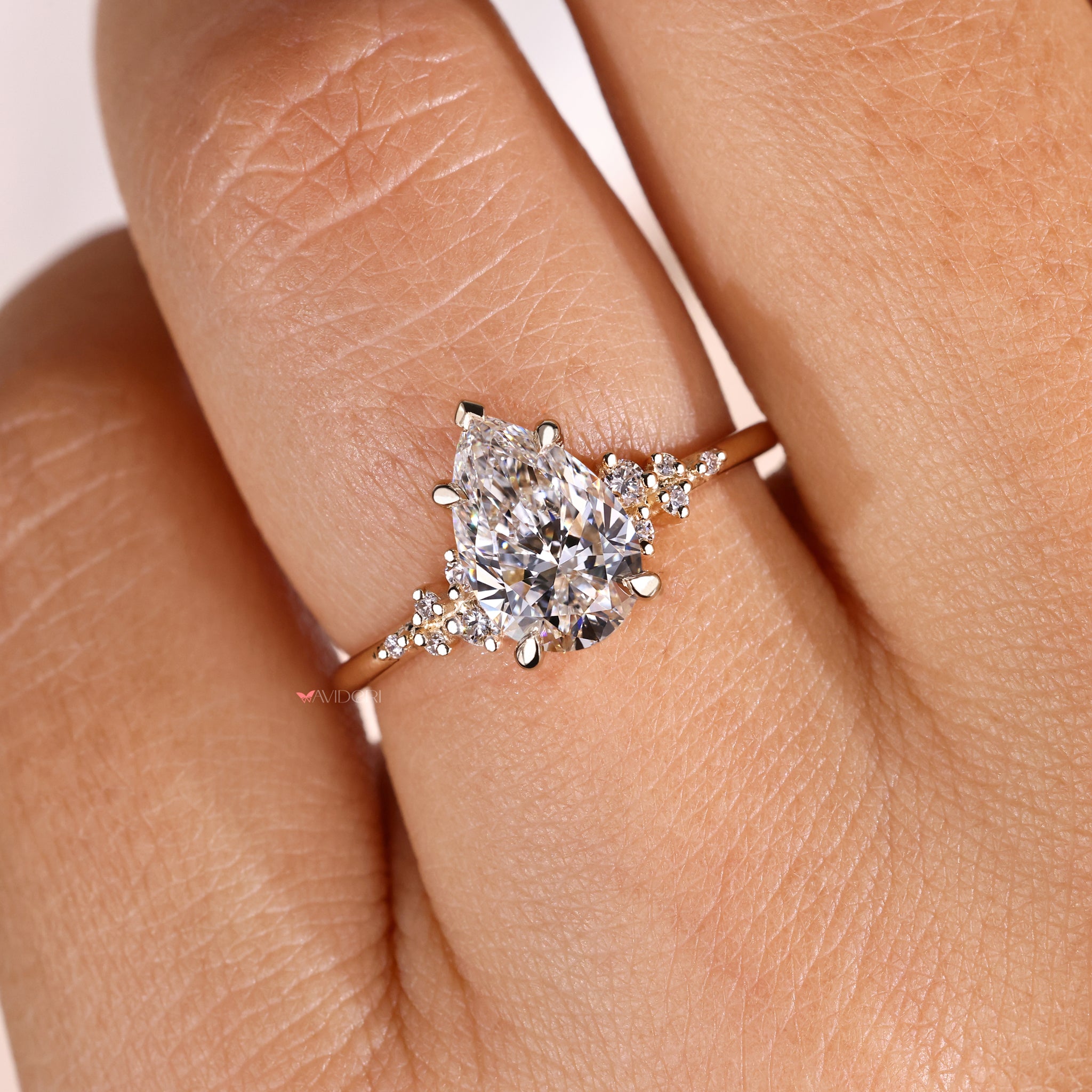 Yellow gold diamond ring with a snowdrift diamond ring.