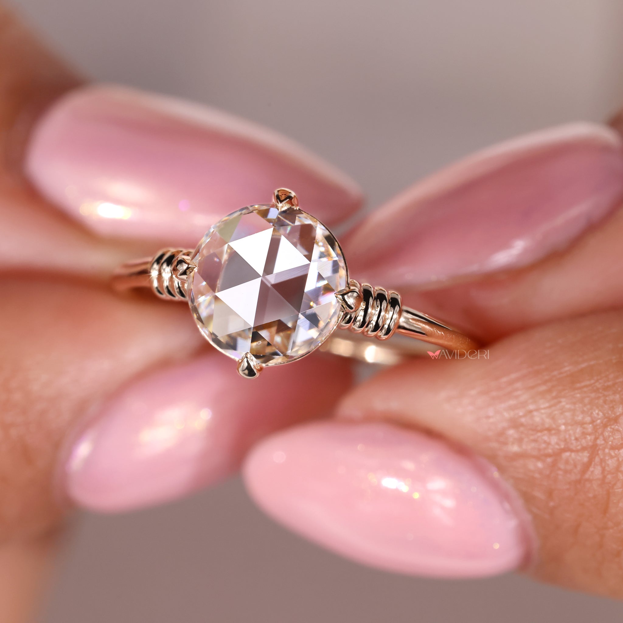 Handmade ring featuring a stunning rose cut diamond ring for a unique look.