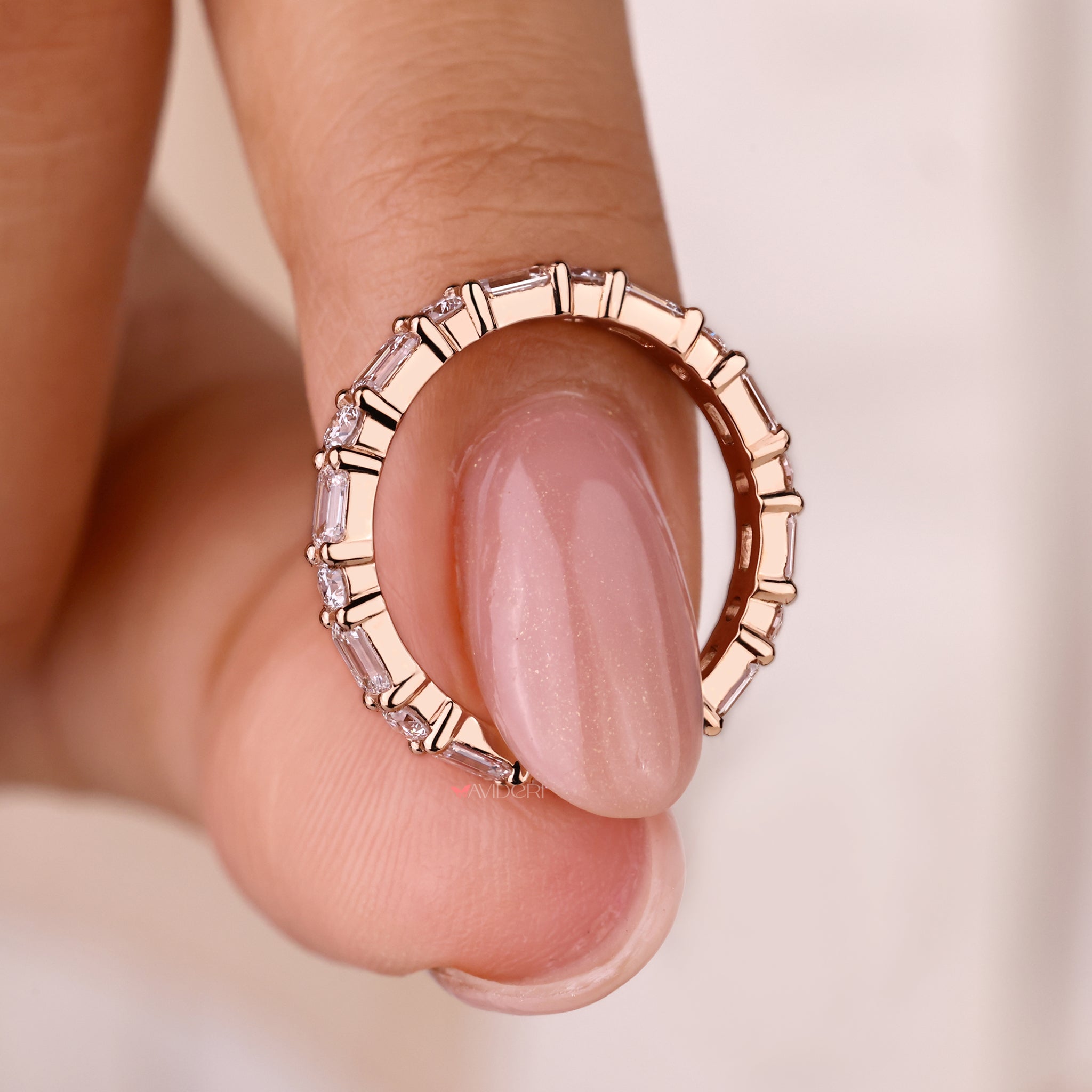Rose gold wedding band with a classic design.