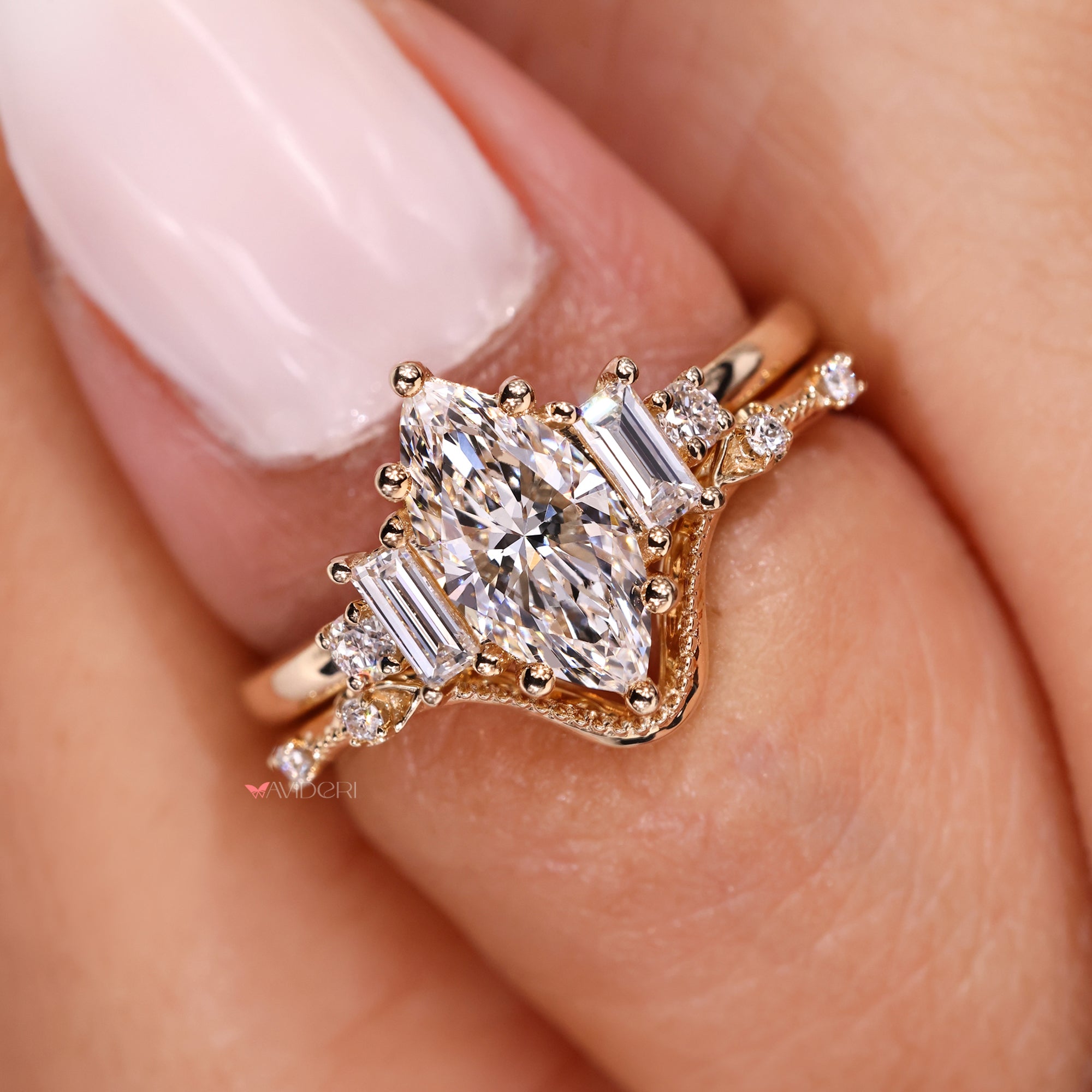 Curved wedding band fits smoothly.
