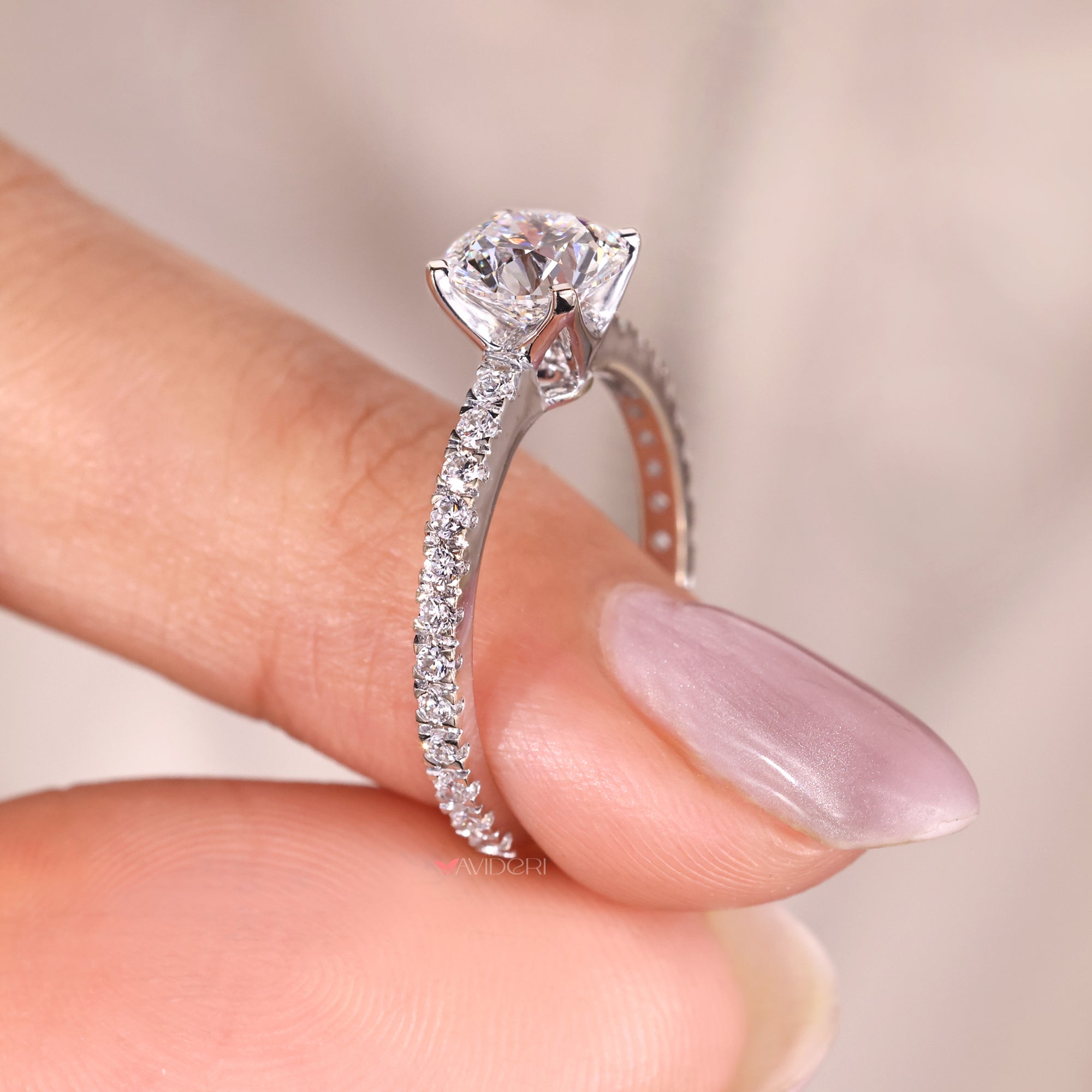 Round Diamond Engagement Ring With Pave Setting