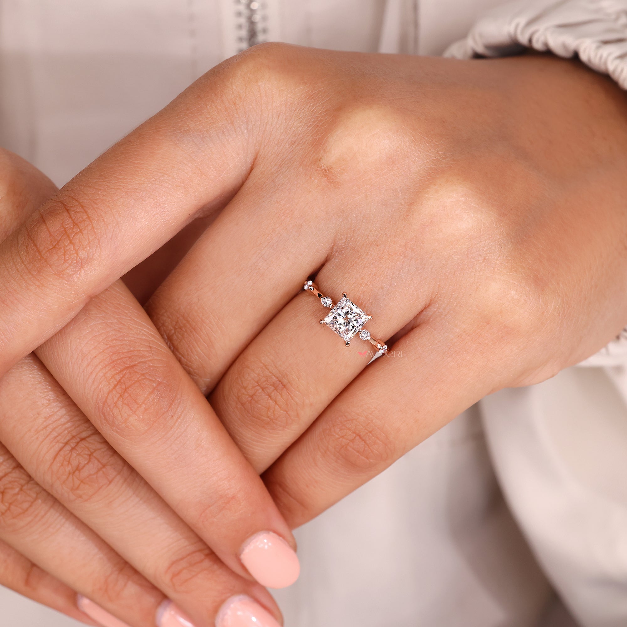 Distance pave band with 4 claw prong setting.