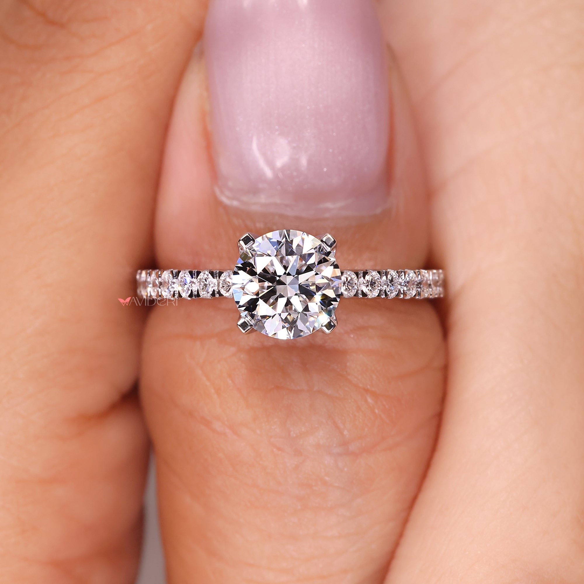 Round Diamond Engagement Ring With Pave Setting
