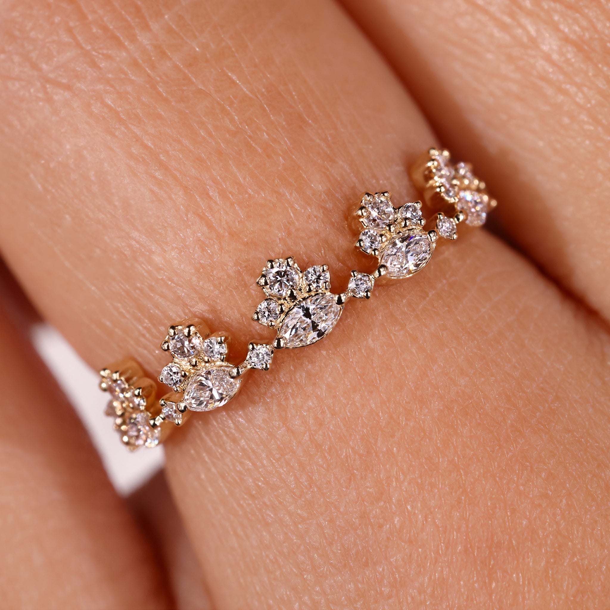 Half eternity band with lab grown diamonds set in a clean, wearable design.