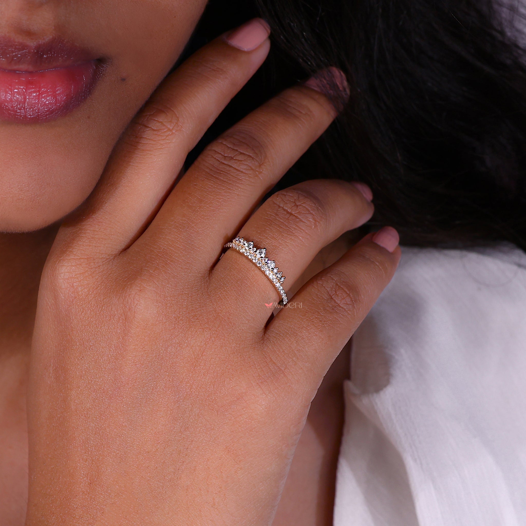 Pave set wedding band with a smooth, comfortable fit.