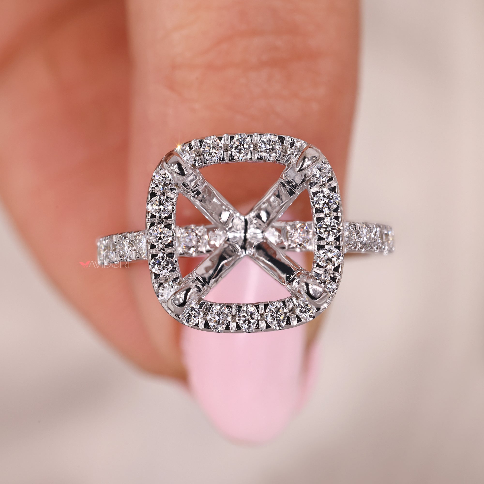 Lab created diamond ring setting for princess cut.