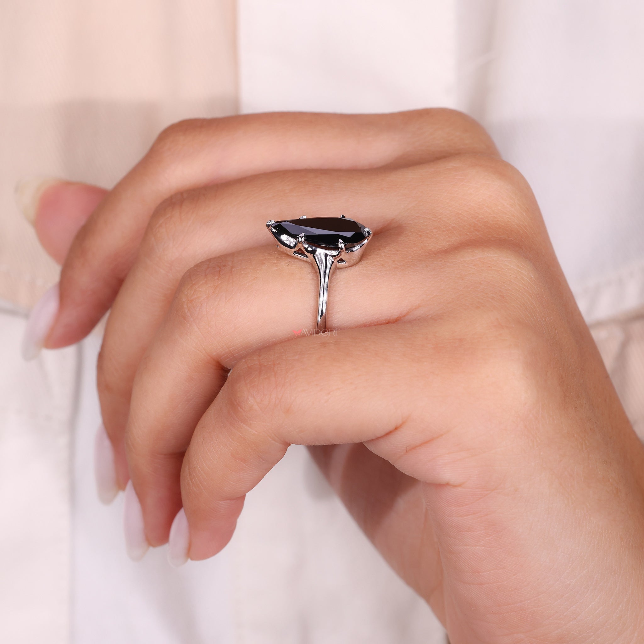 Black Moissanite Ring with a sophisticated prong setting.