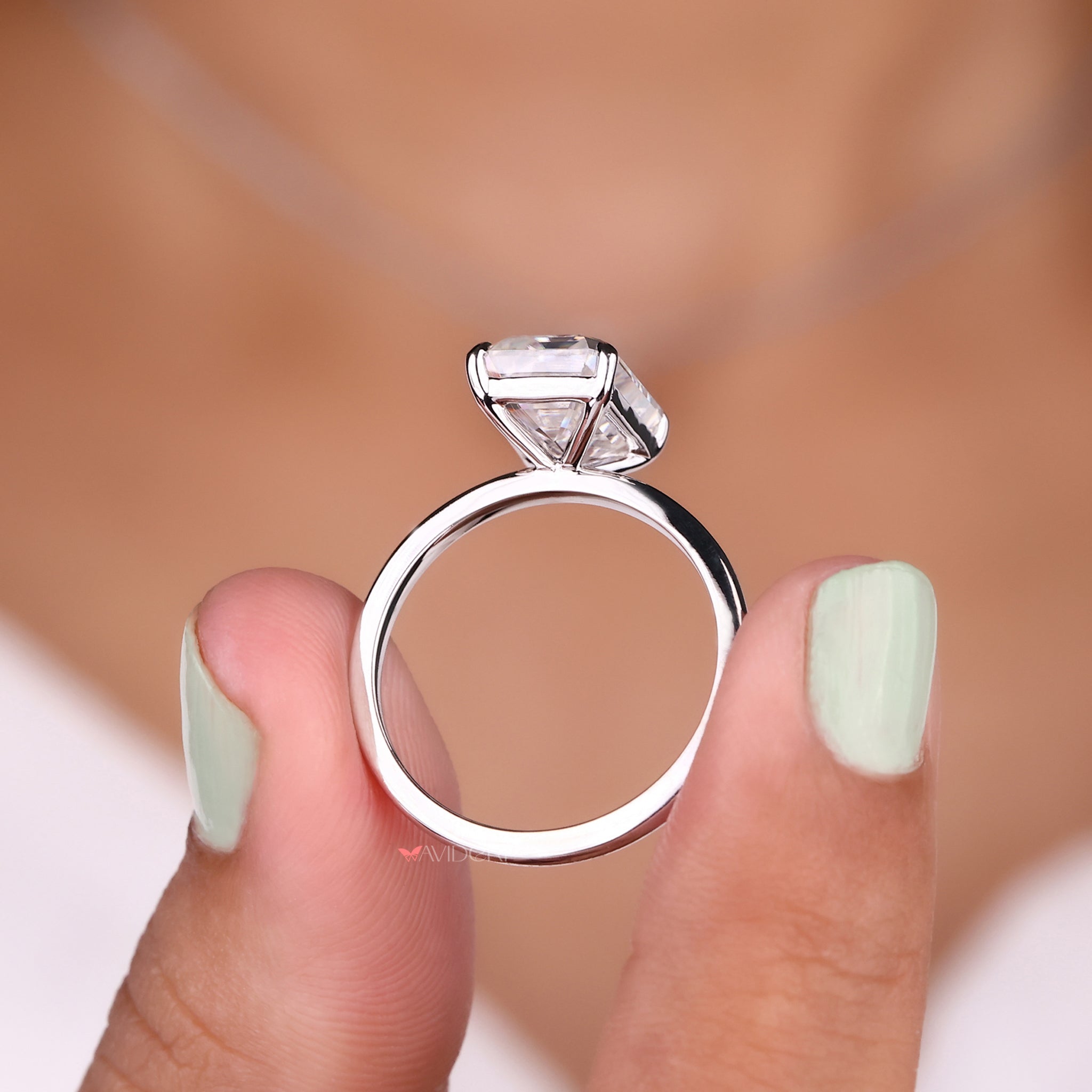 Emerald cut moissanite ring, white gold engagement ring, gold solitaire ring