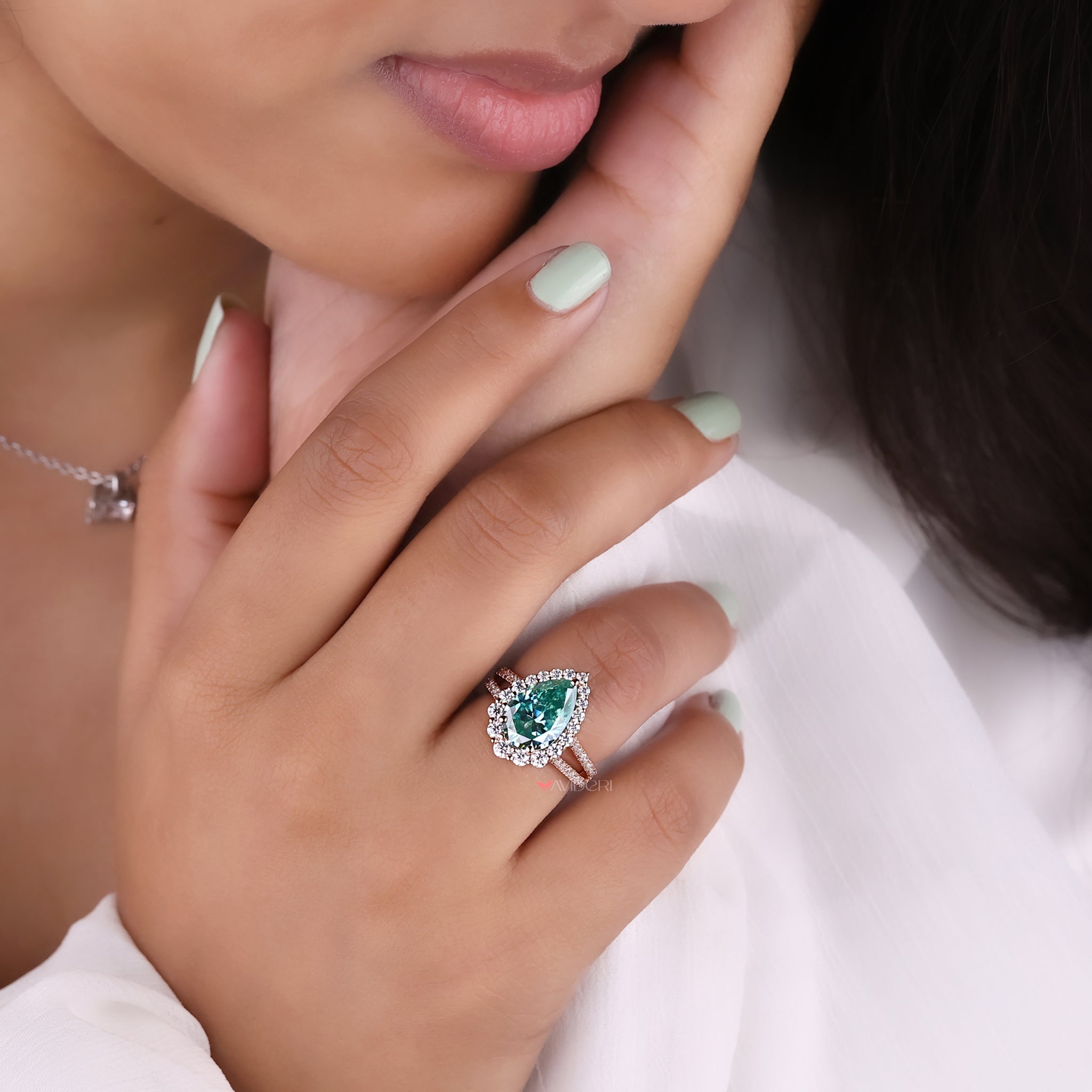 Split pave setting, handmade ring, pear engagement ring