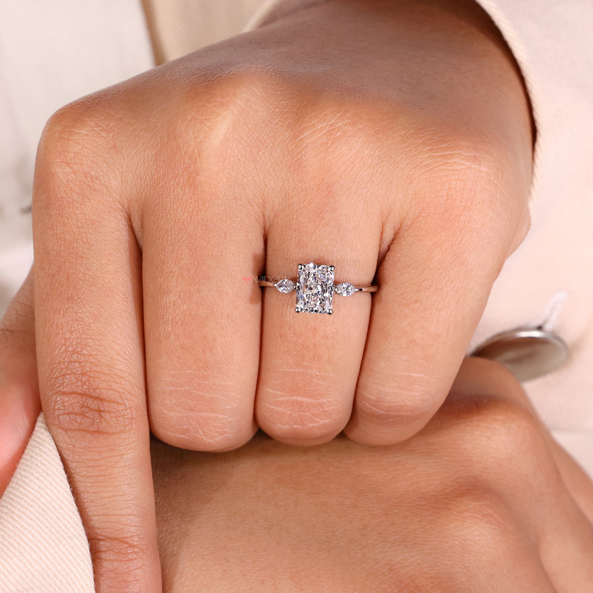 Handmade ring featuring radiant cut diamonds for a unique touch