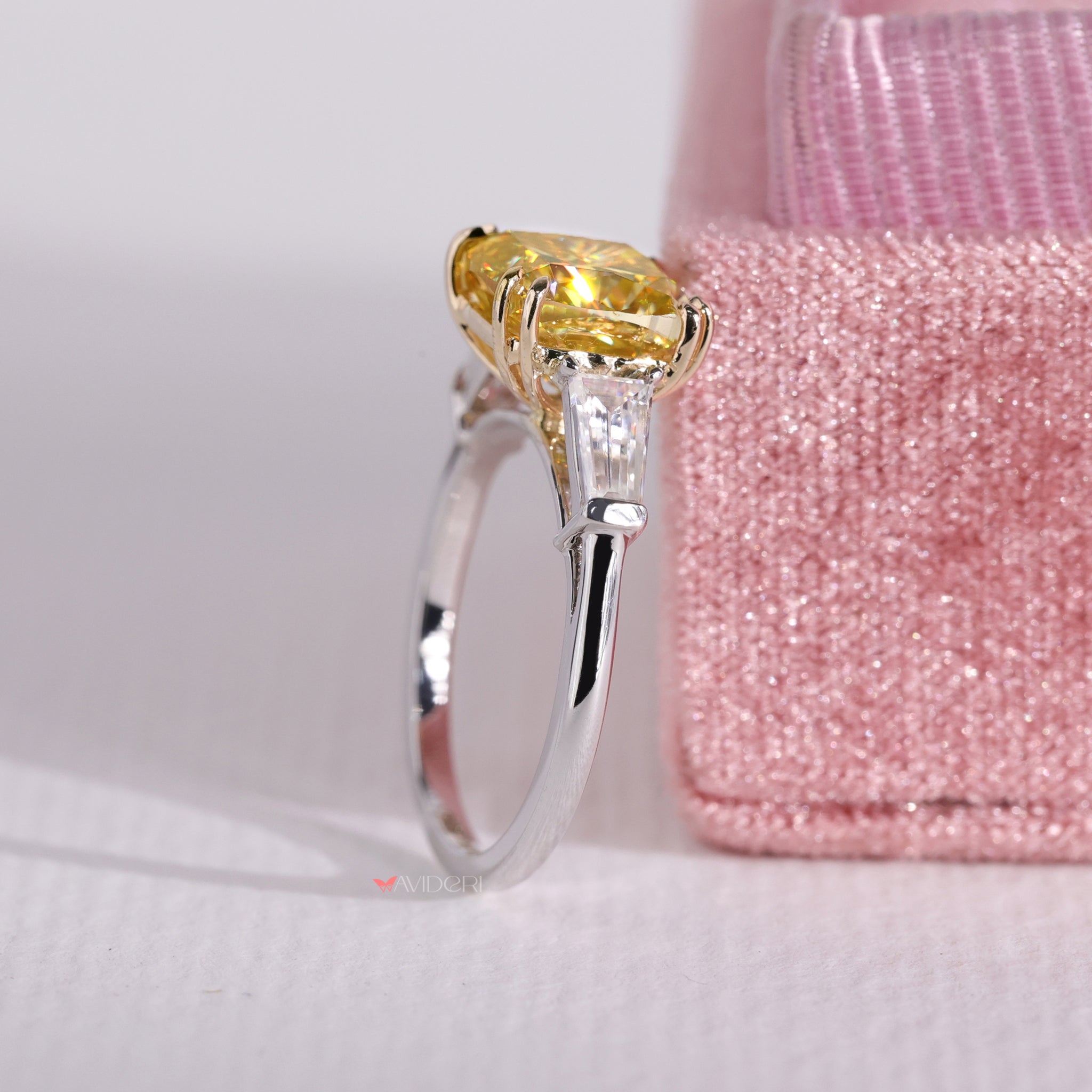 Canary yellow ring, moissanite wedding ring, avideri ring