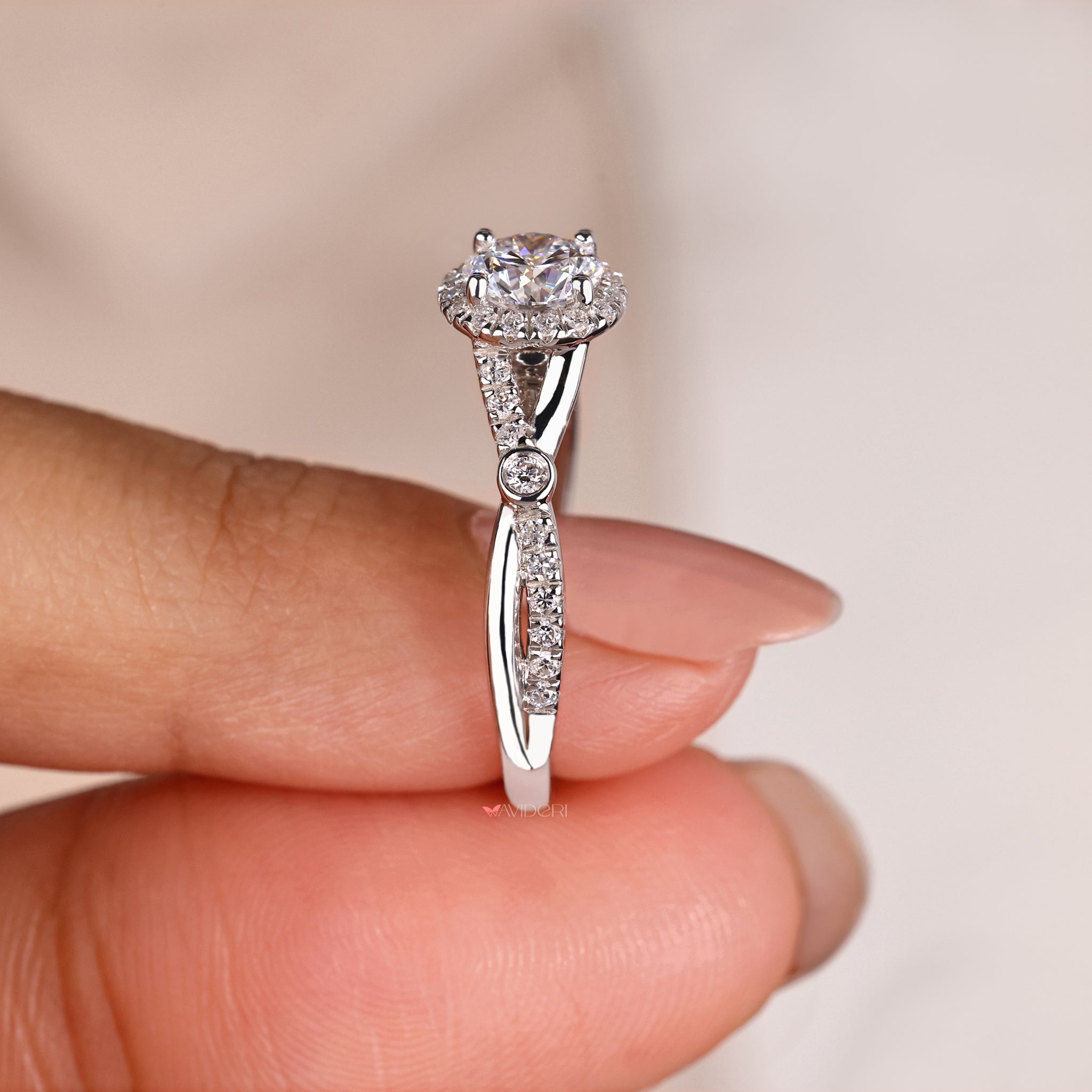 Halo ring with a prong setting ring.