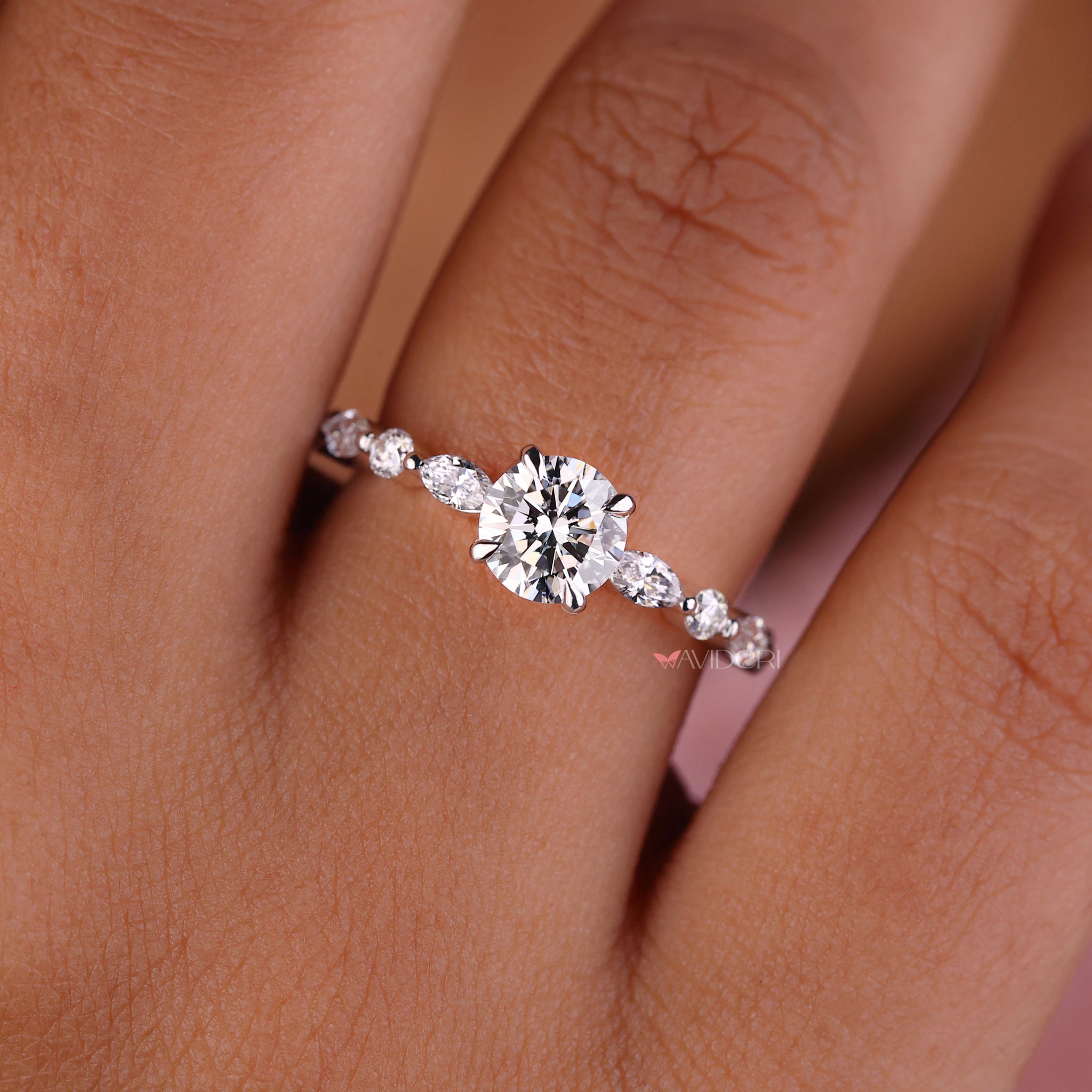 Shared prong engagement ring handmade ring bubble ring IGI certified