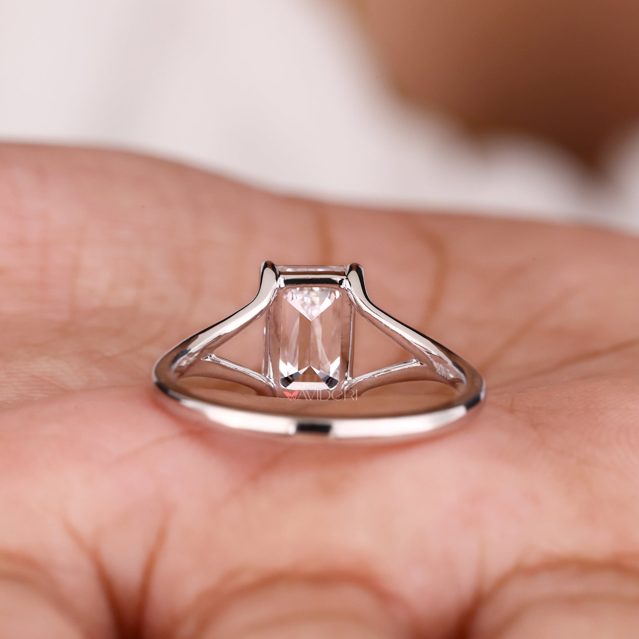 Emerald Solitaire Engagement Ring featuring a split shank diamond ring and lab diamond engagement ring for sophisticated appeal.