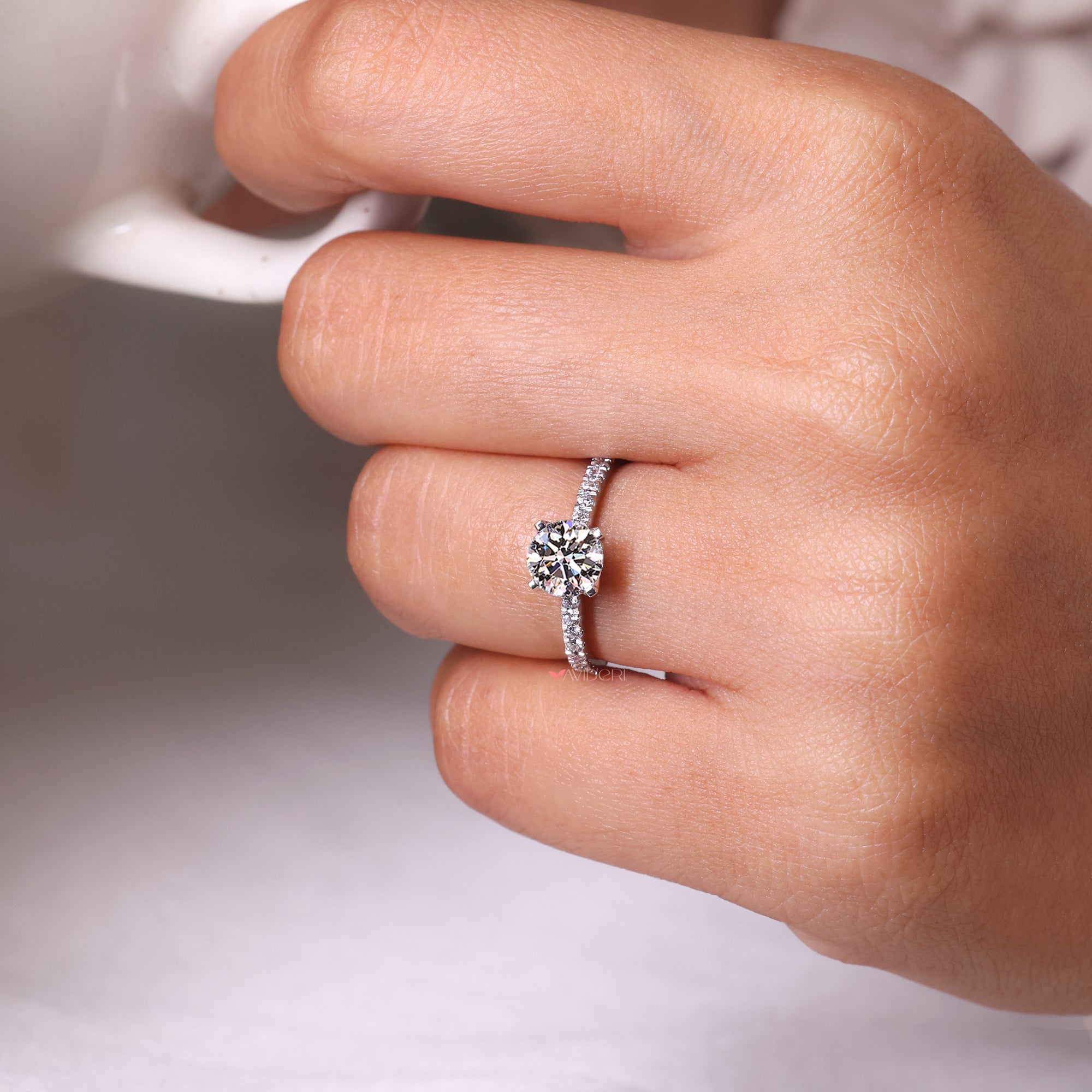 Round Diamond Engagement Ring With Pave Setting