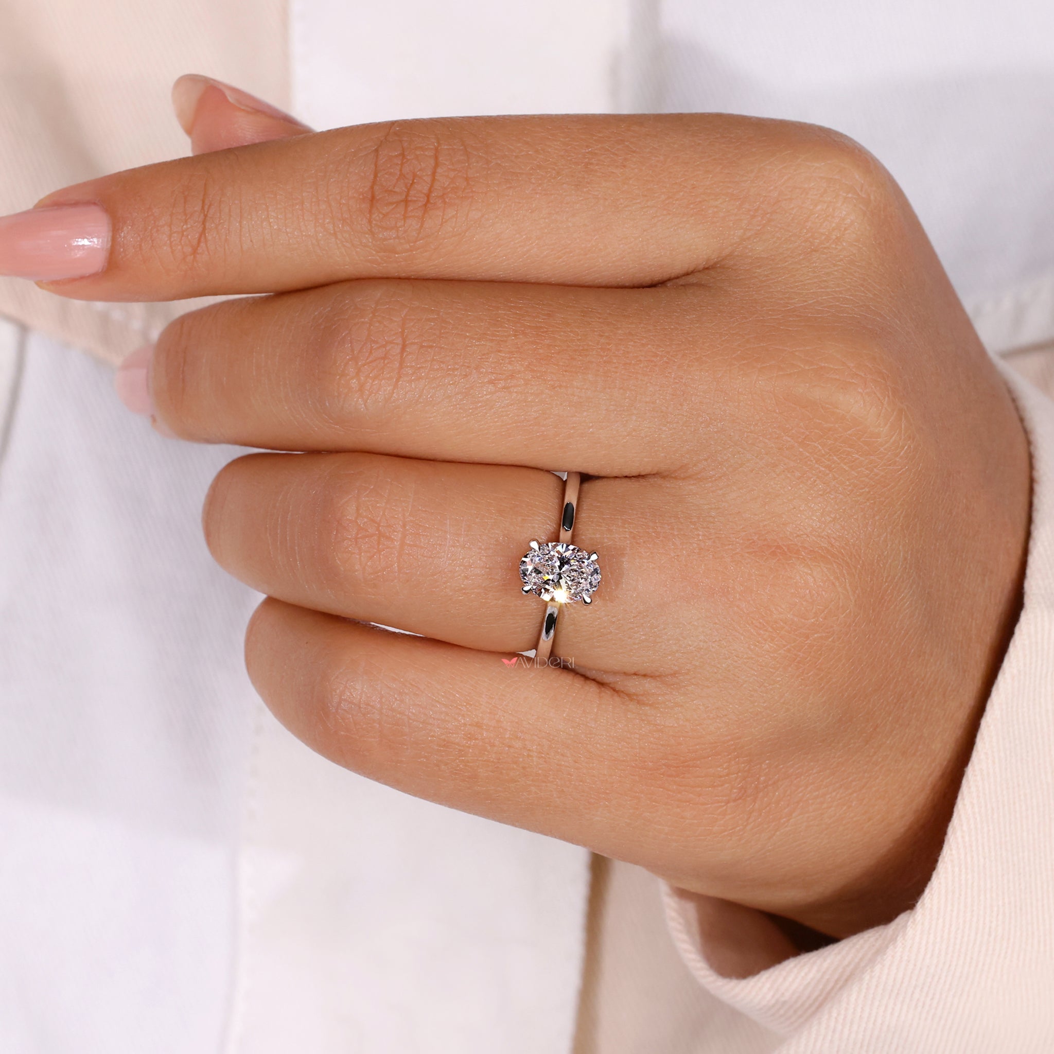 Oval diamond solitaire engagement ring, white gold ring, Lab Grown Diamond