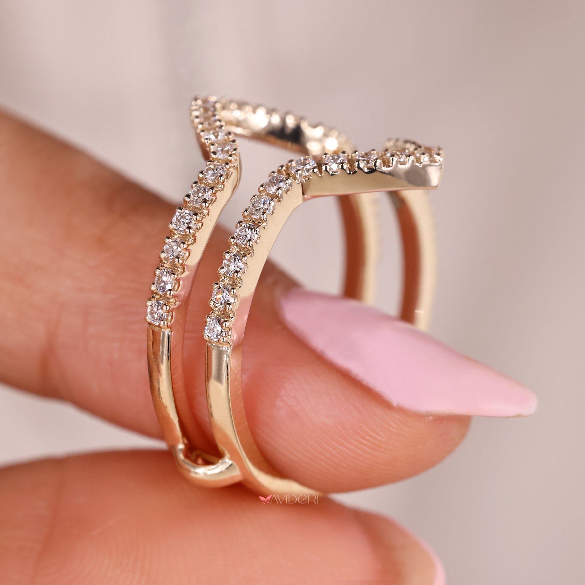 Wrap guard wedding band for engagement rings.
