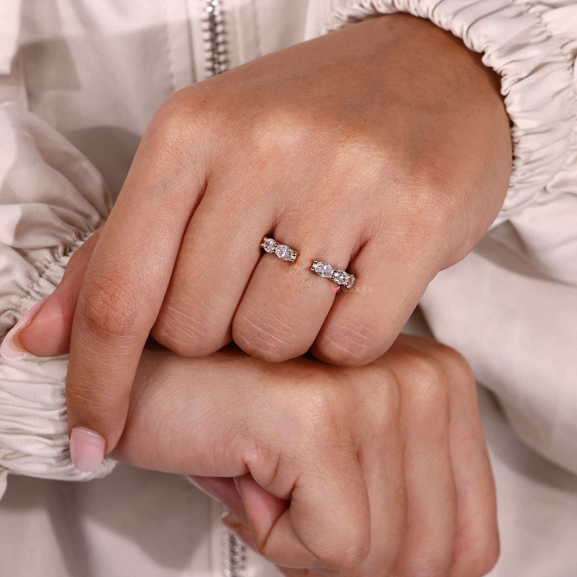 Tapered shank band with yellow gold band.