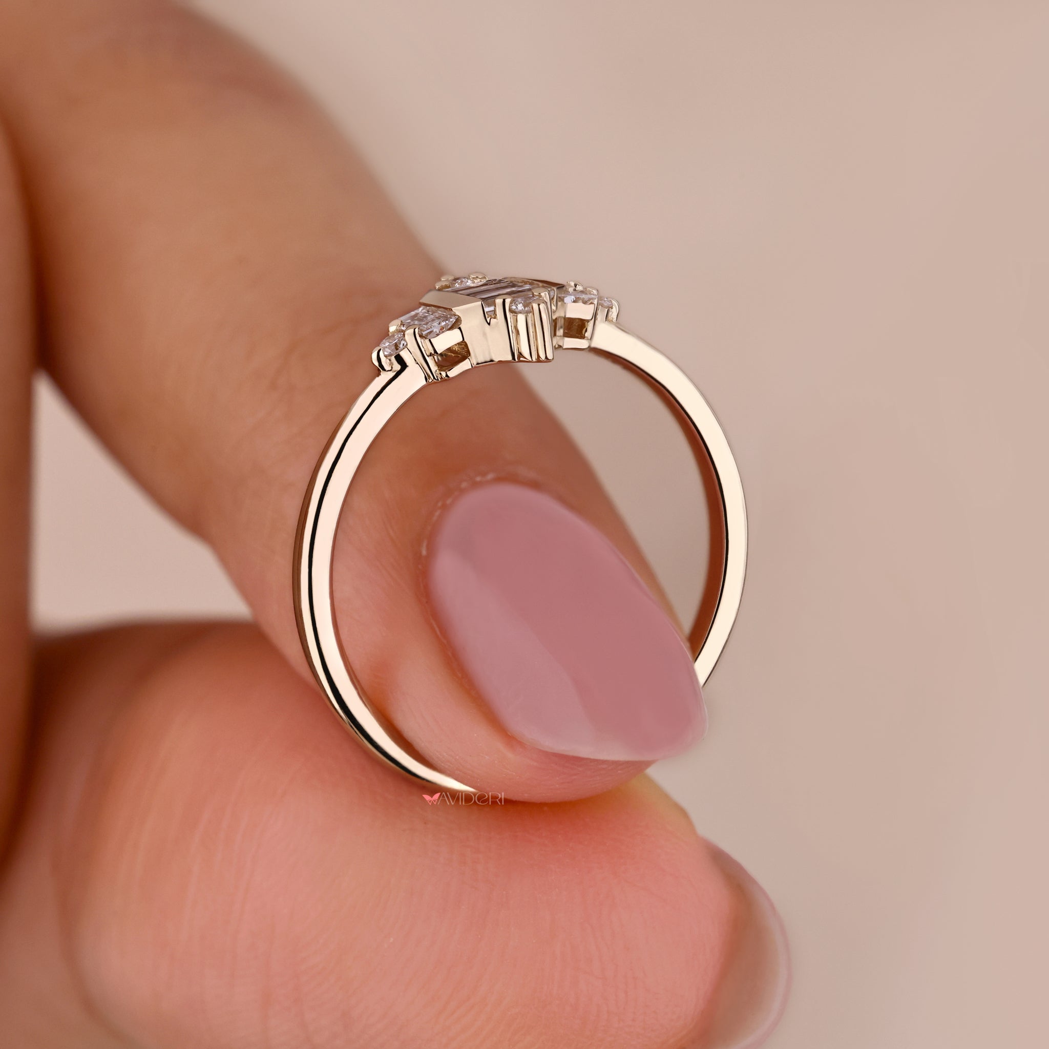 Sparkling diamond baguette ring in a sleek setting