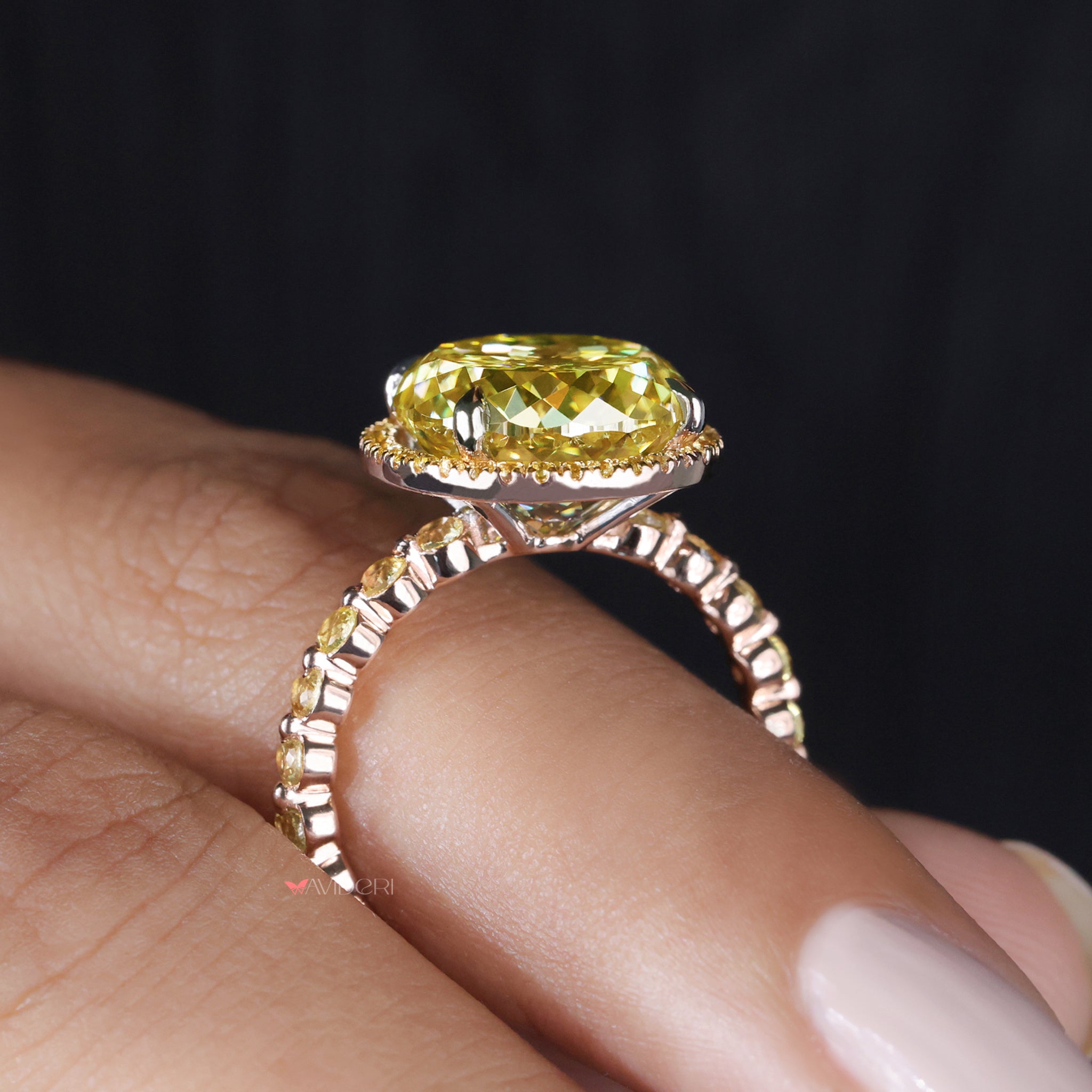 Moissanite gold ring, portuguese cut ring, round cut engagement ring.