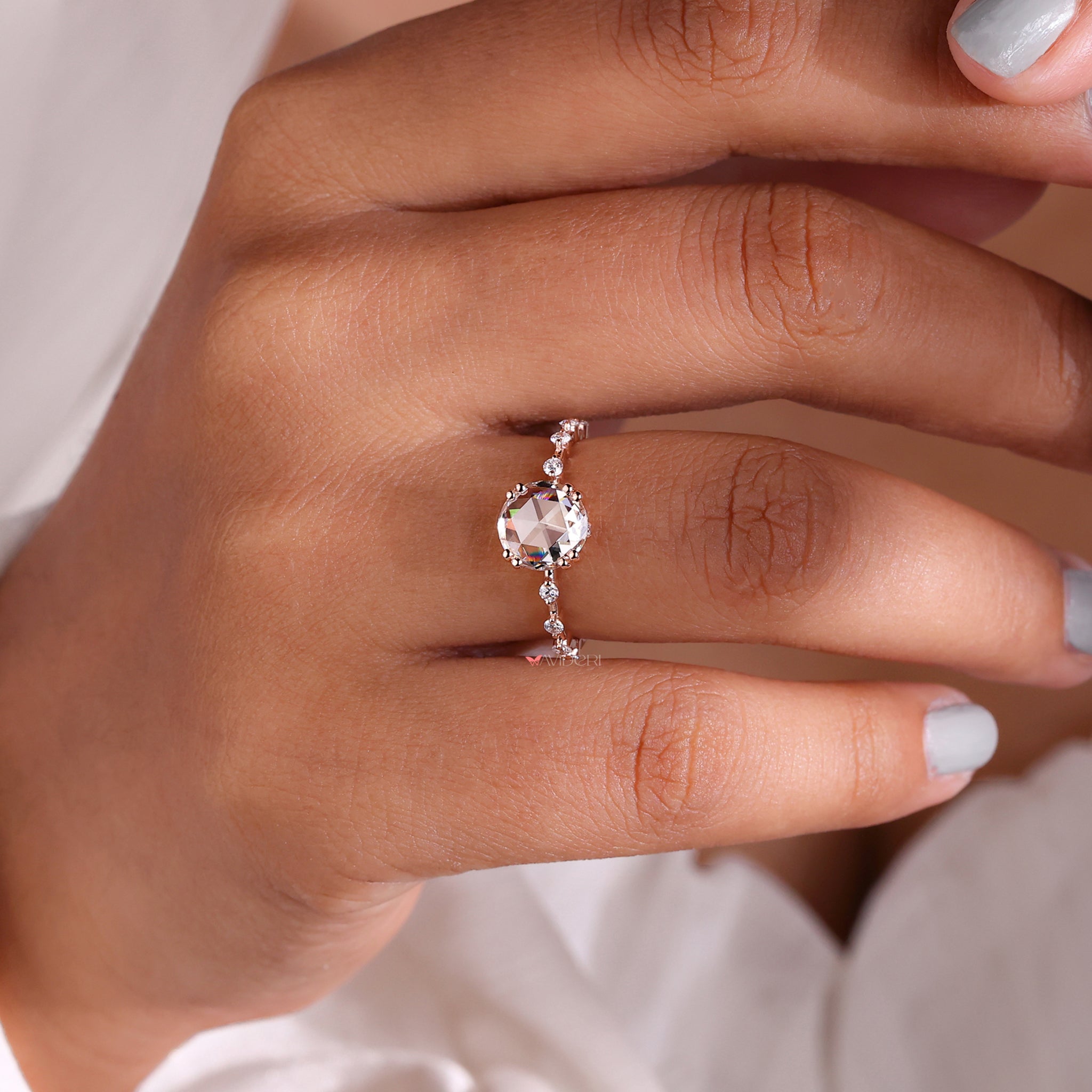 Double prong engagement ring, round diamond ring, IGI certified