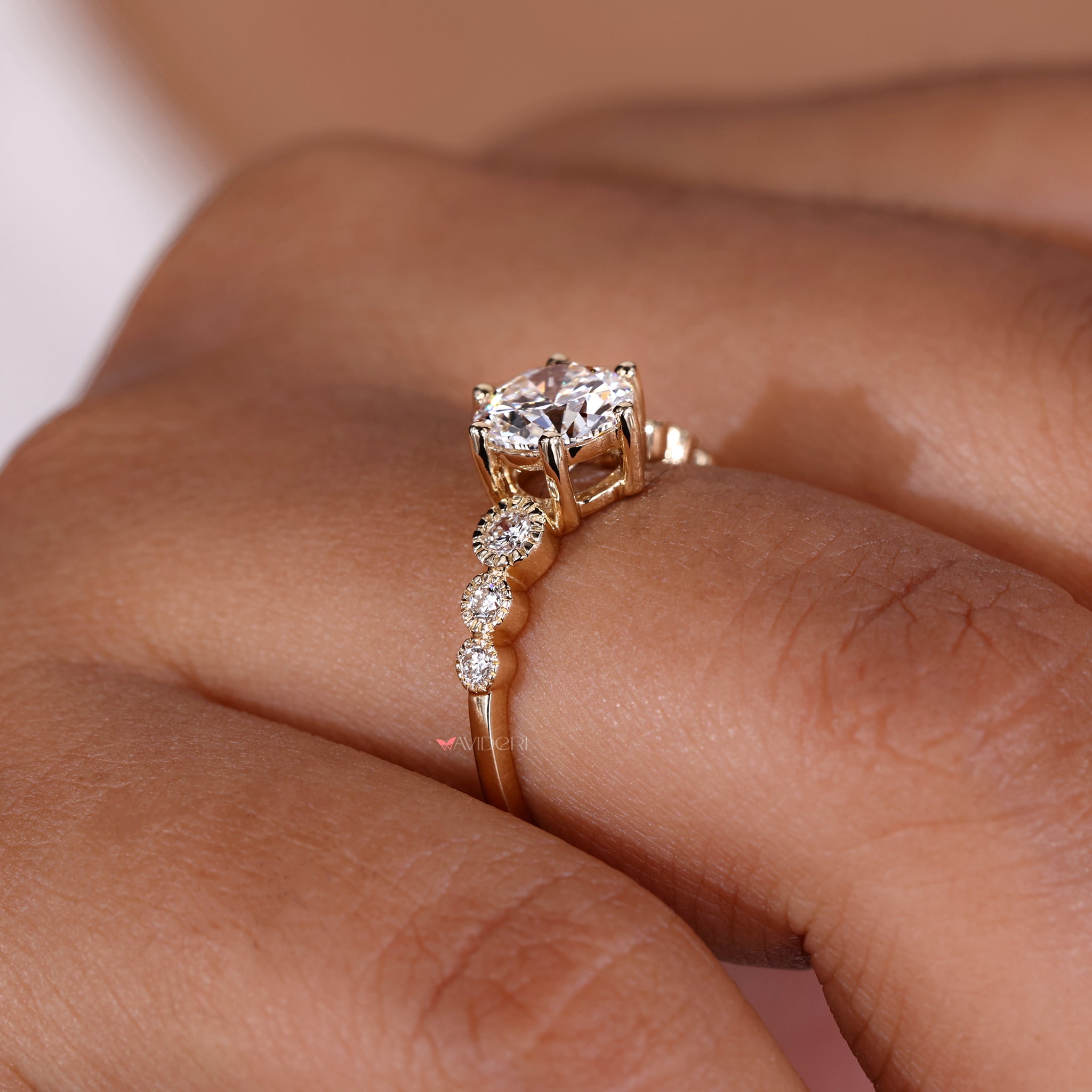 Round engagement ring 6 prong design with Lab Grown Diamond, handmade with exceptional attention to detail.
