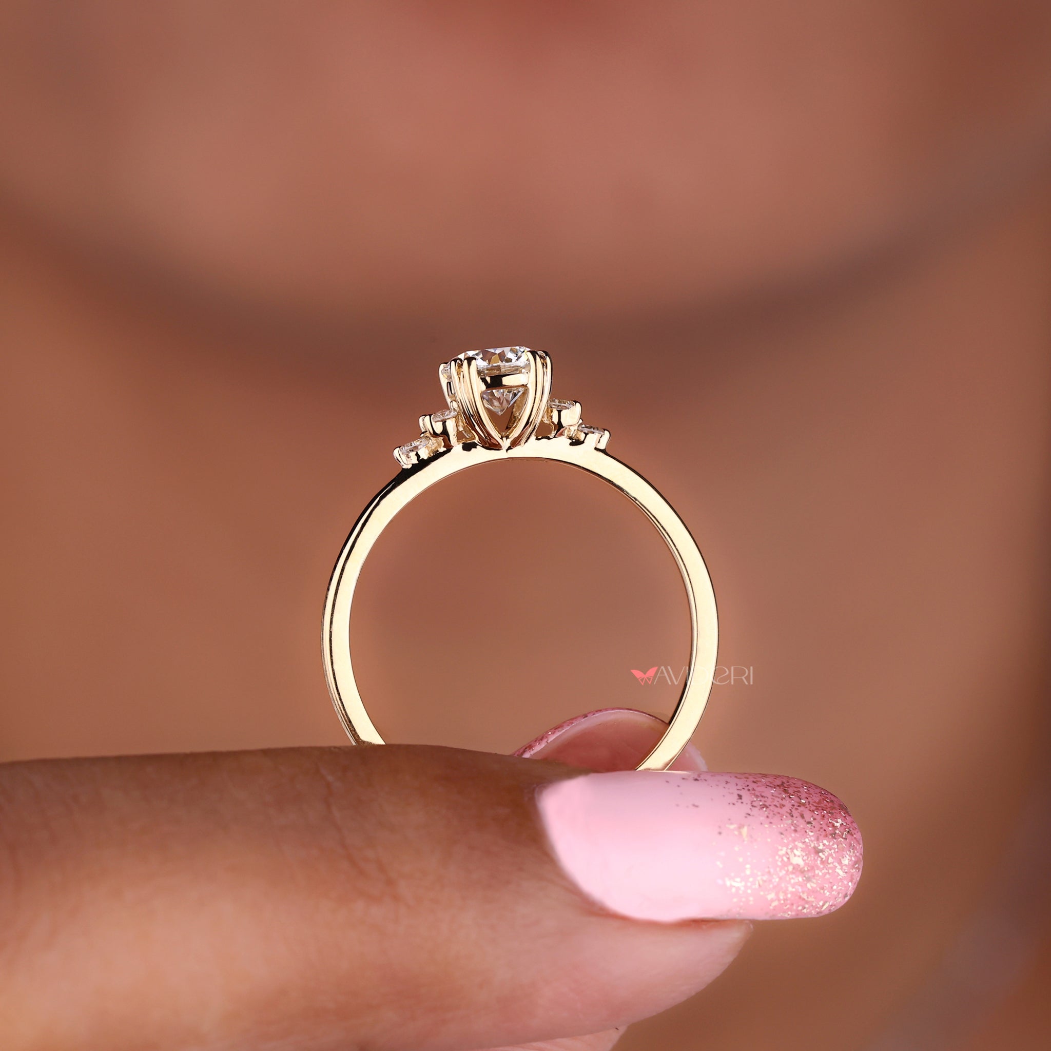 Handmade ring with seven stone diamond ring style showcasing the beauty of lab grown diamonds and sustainable craftsmanship.
