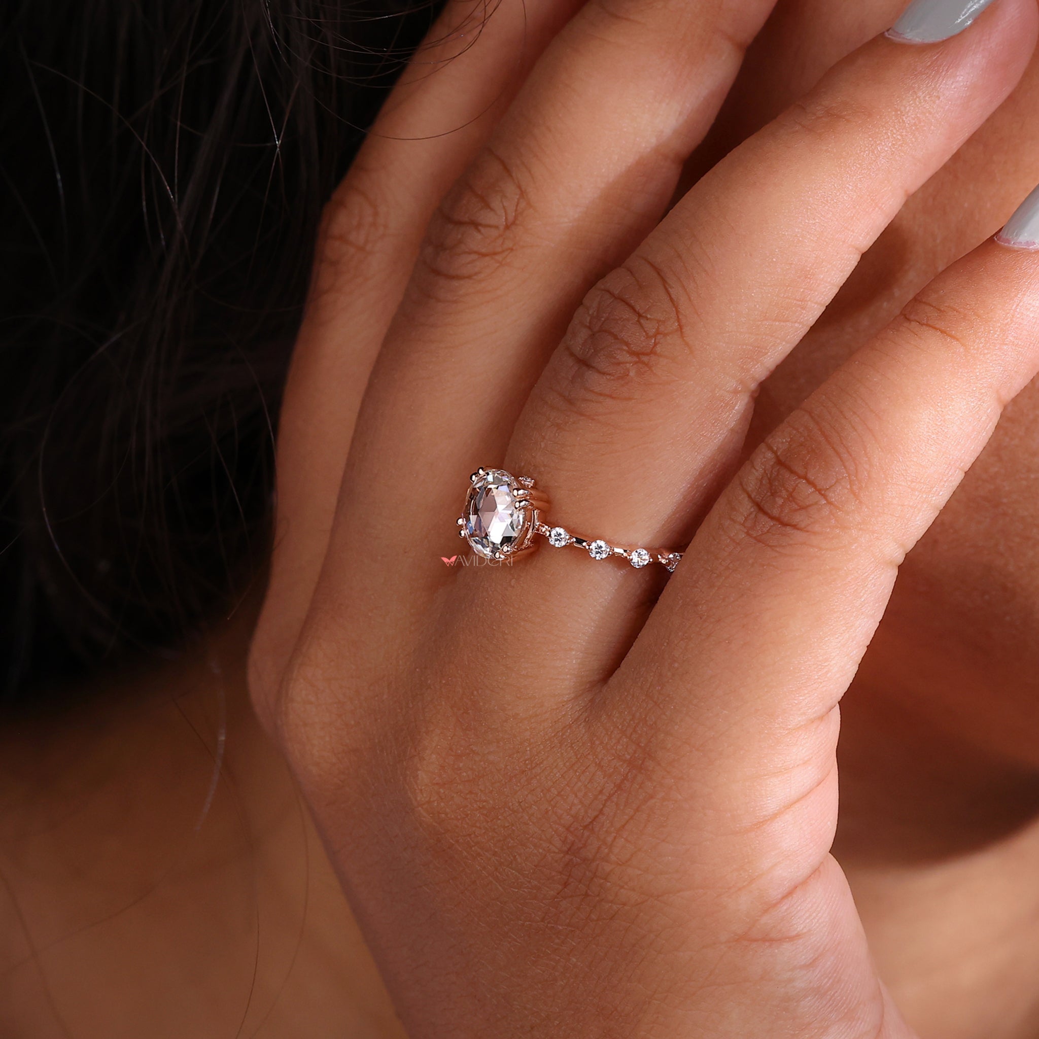 Double prong engagement ring, round diamond ring, IGI certified