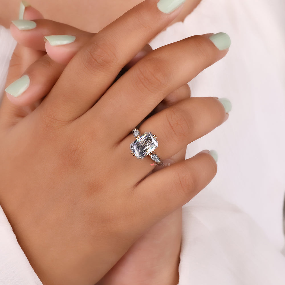 Avideri ring, hidden halo engagement ring, moissanite gold ring.