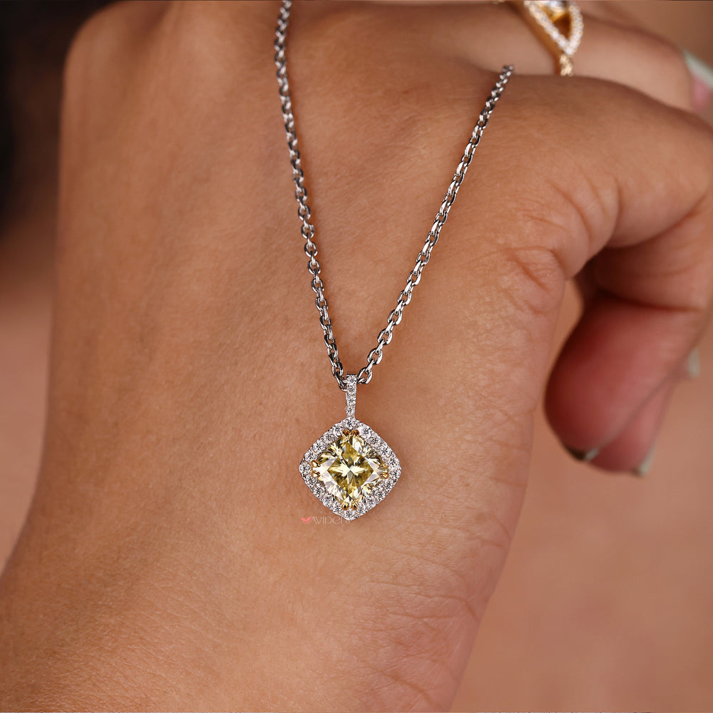 Cushion halo pendant showcasing a stunning sparkle and elegance.