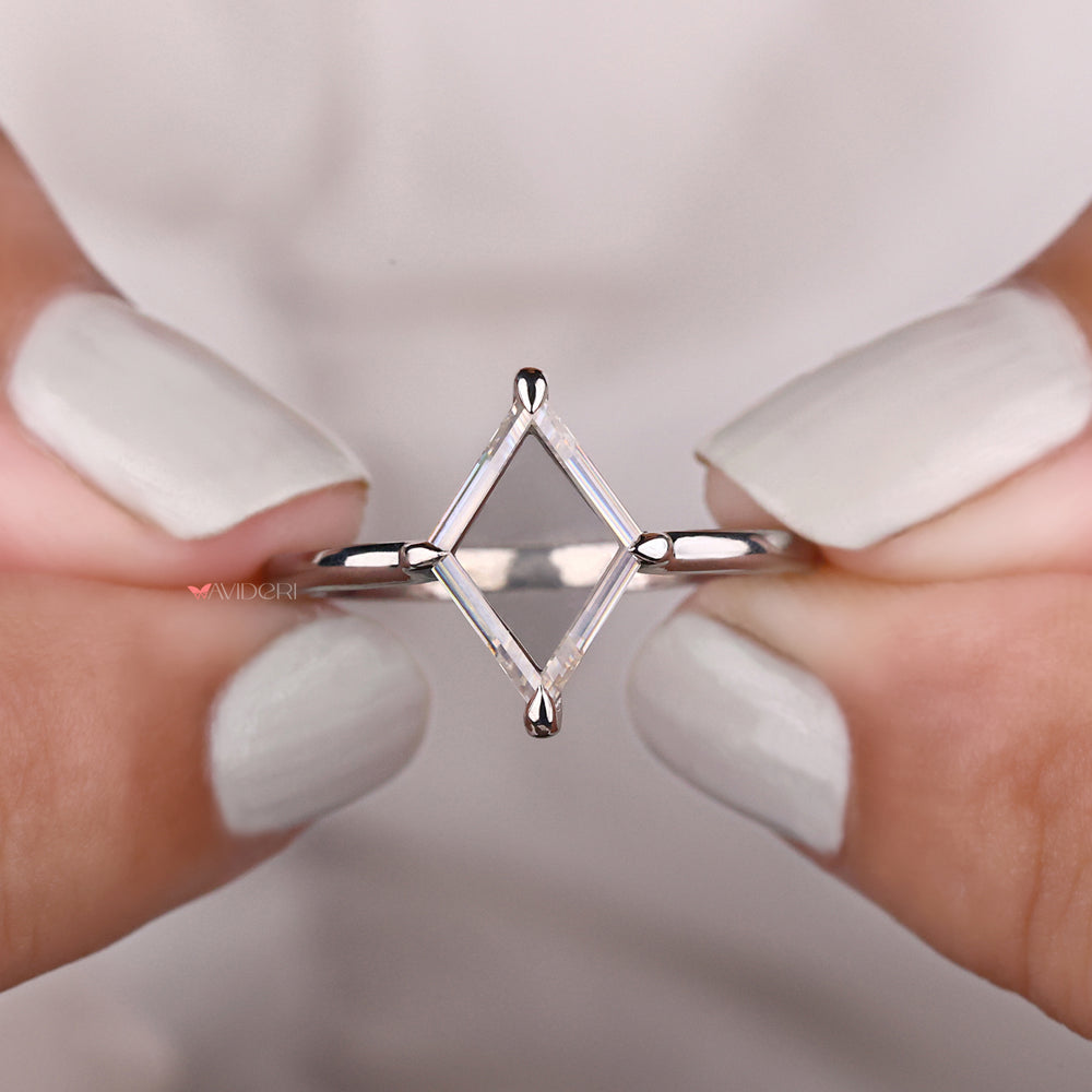 Lozenge Portrait cut ring, open gallery ring, moissanite wedding ring

