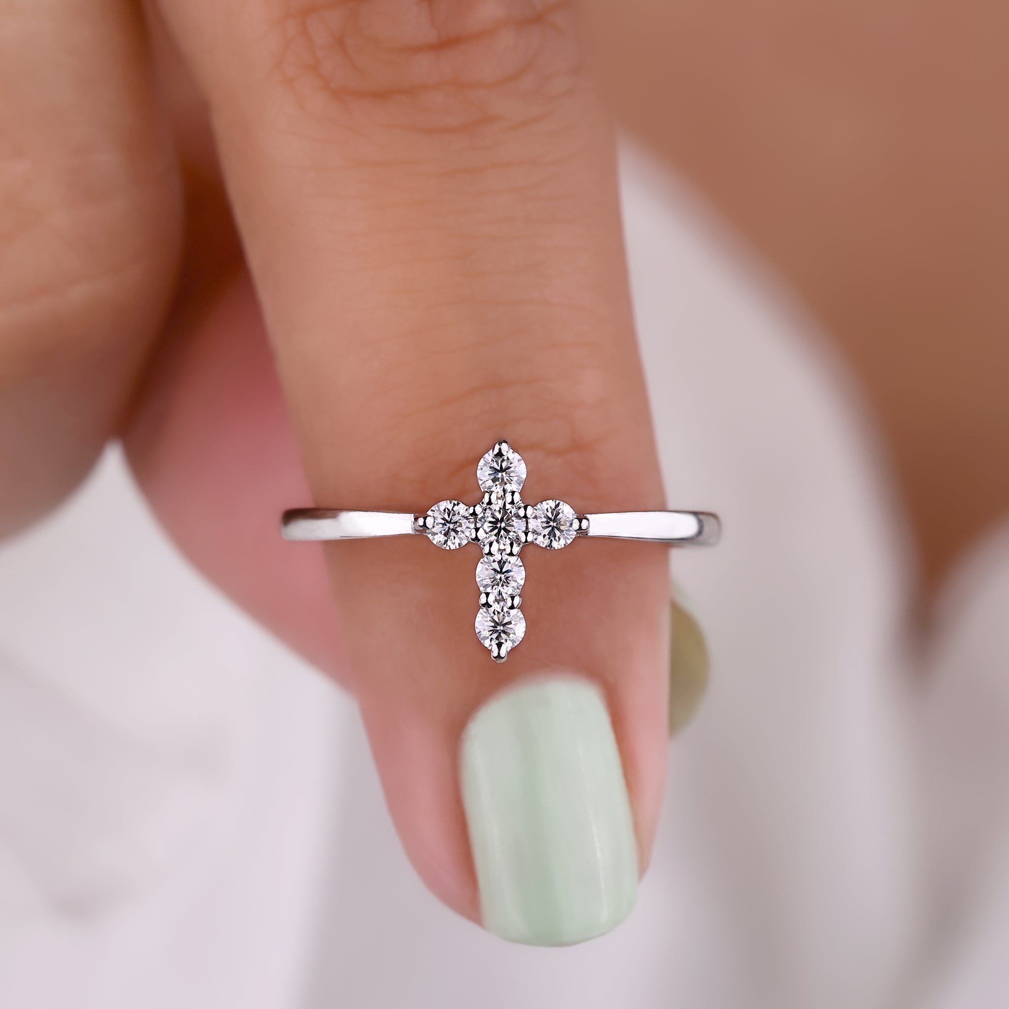 Cross Religious ring, round cut ring, handmade ring

