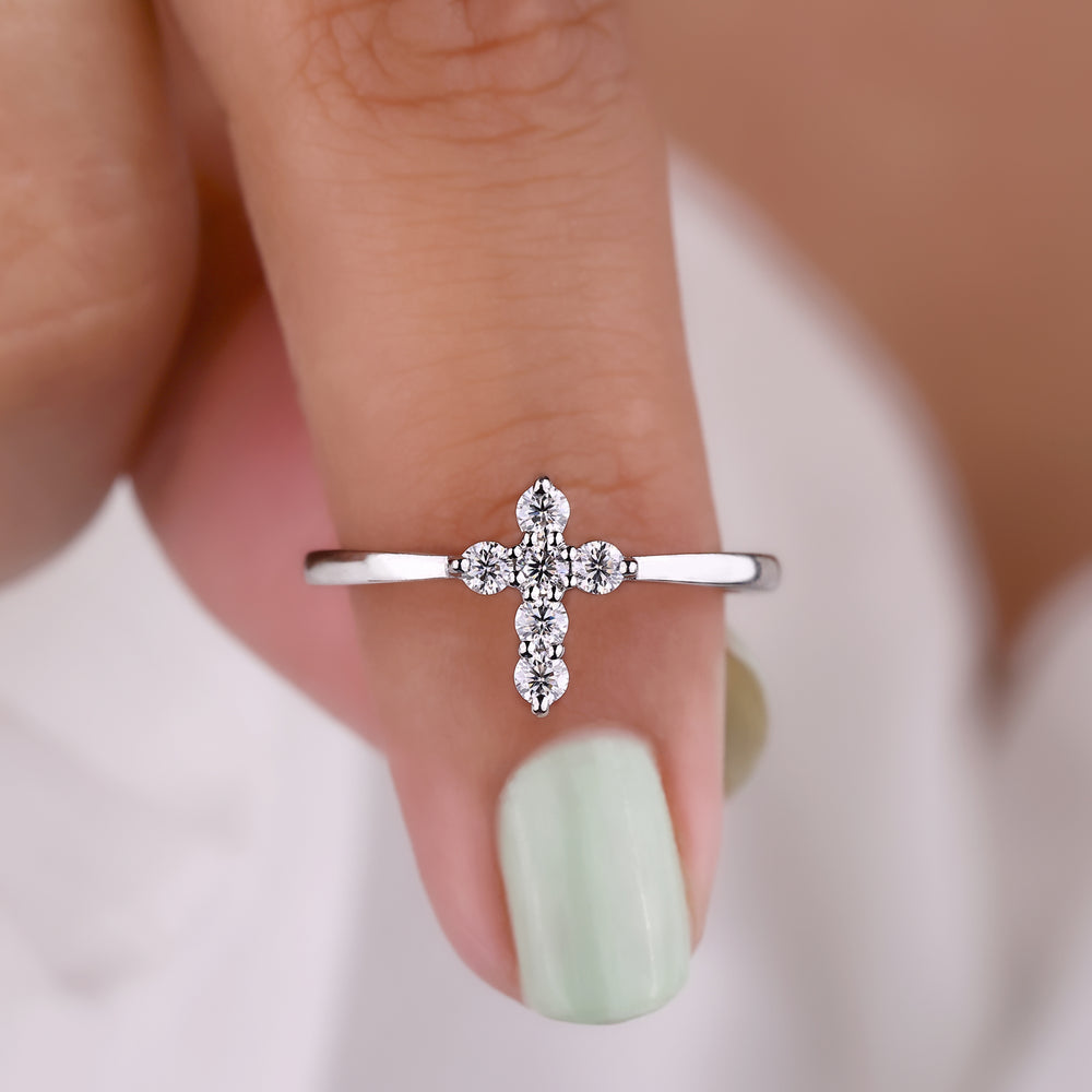 Cross Religious ring, round cut ring, handmade ring

