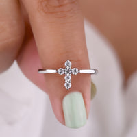 Round Cut Moissanite Ring with Six Stone Cross Inspired Design