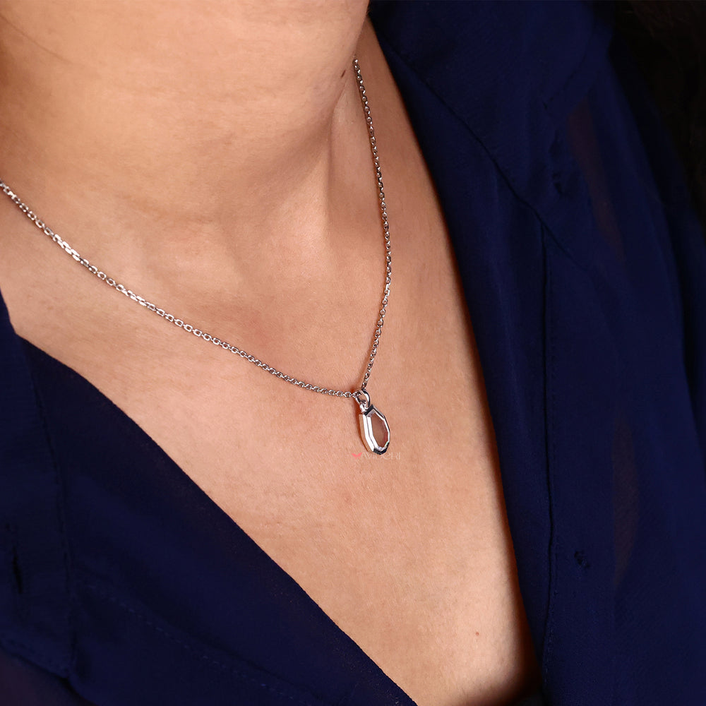 Pear portrait solitaire moissanite pendant, with a stunning design that highlights the beauty of the stone.