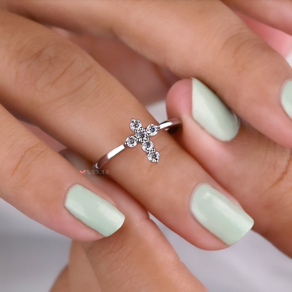 Cross Religious ring, moissanite engagement ring, handmade jewelry
