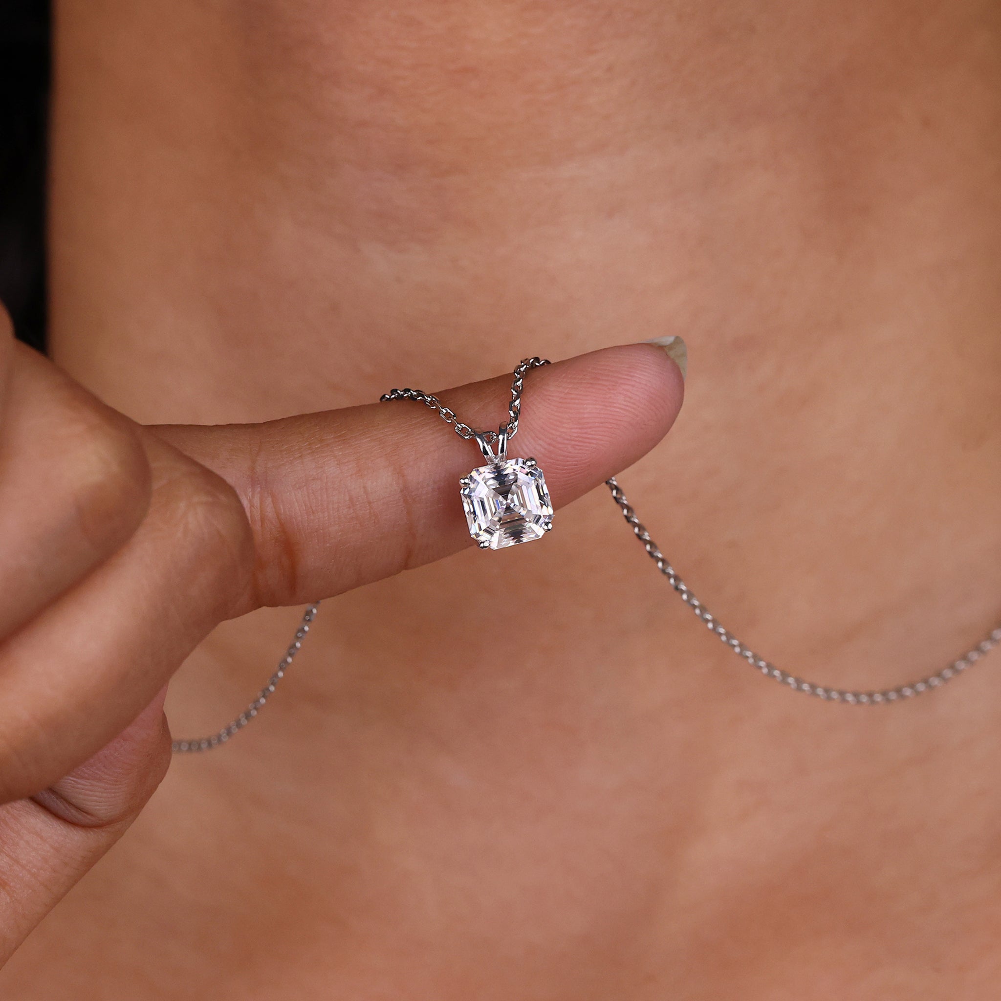 Asscher cut pendant for a sophisticated and timeless style.