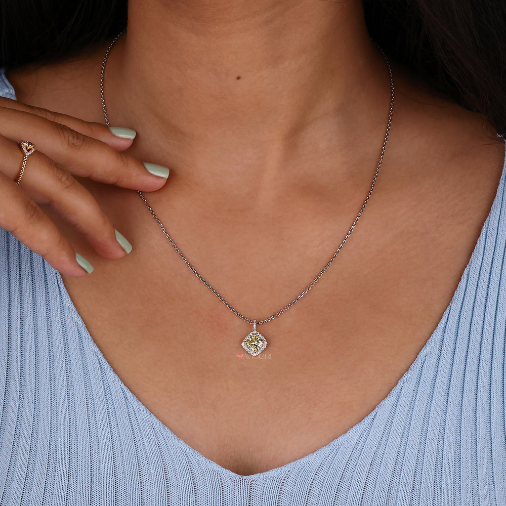 Canary yellow Moissanite pendant with a vibrant, eye-catching hue.