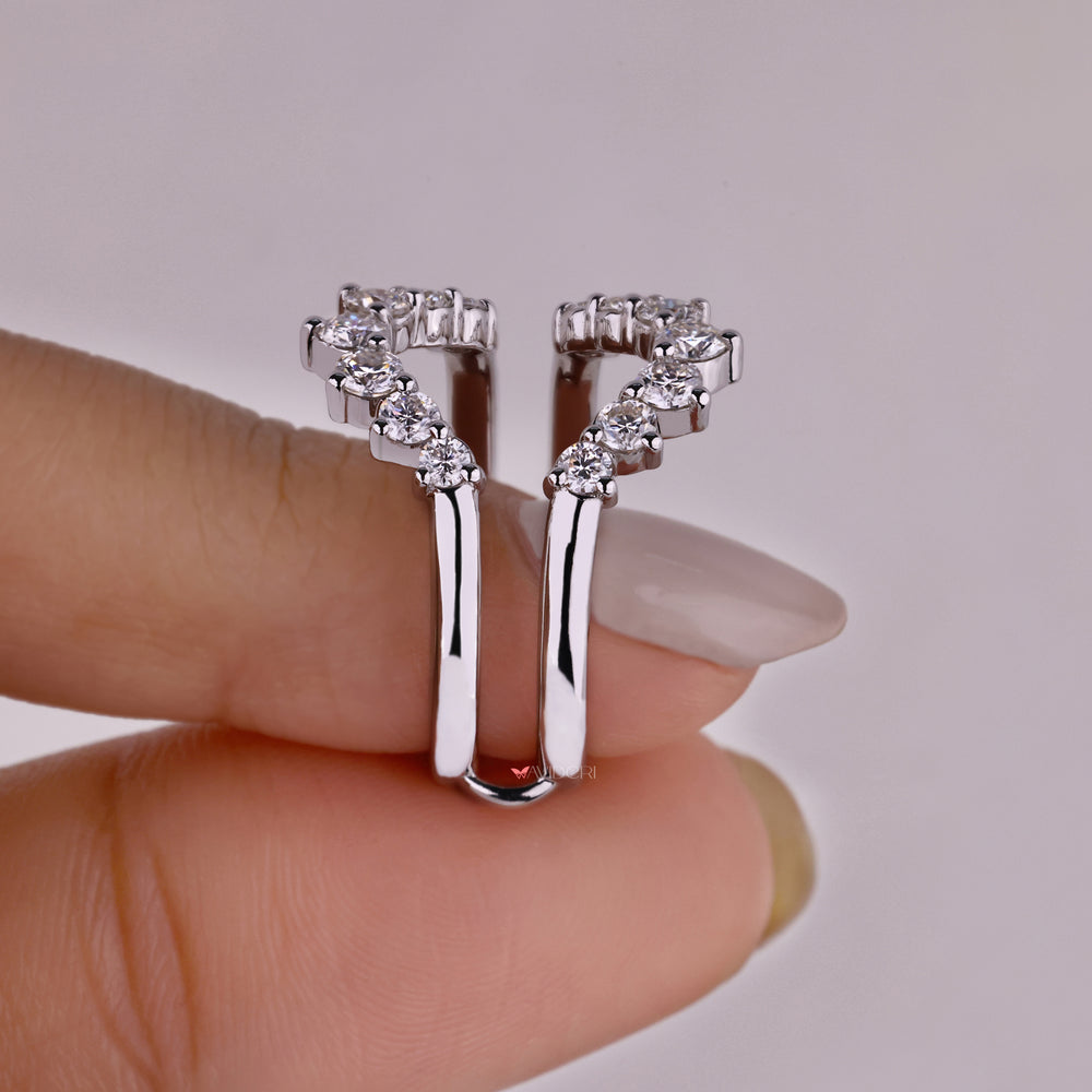 Minimalist wedding band with lab grown diamonds.