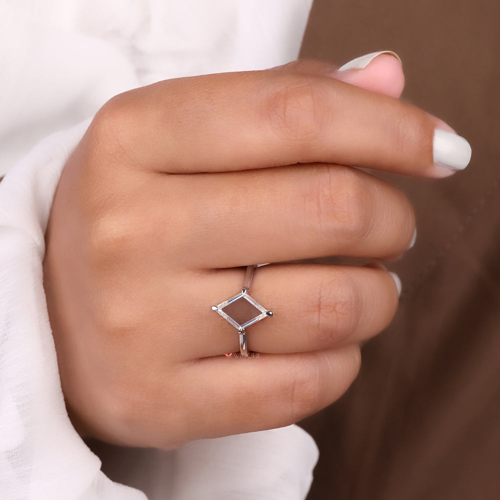 Open gallery ring, compass prong ring, moissanite engagement ring
