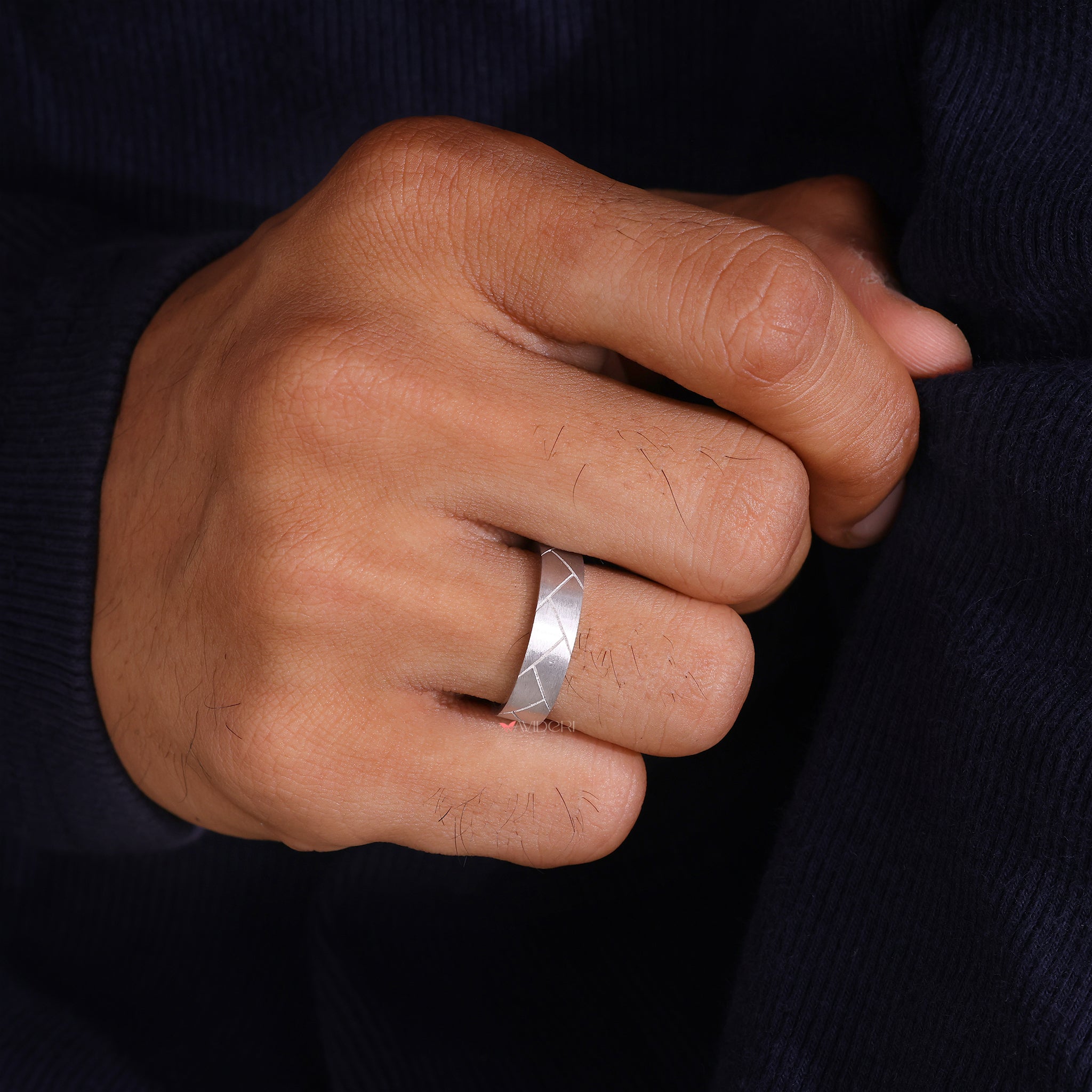 White gold mens ring shines with clean elegance and strength.
