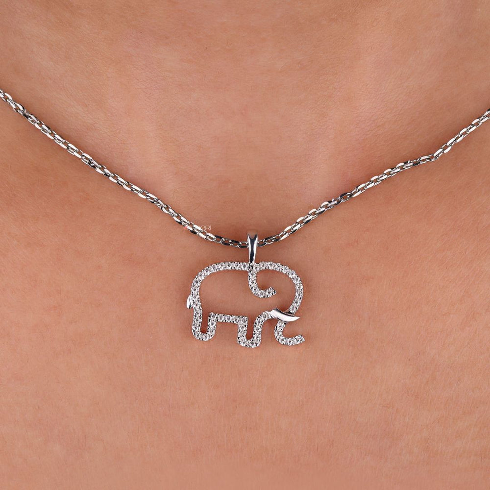 Round Cut Elephant Pendant In White Gold