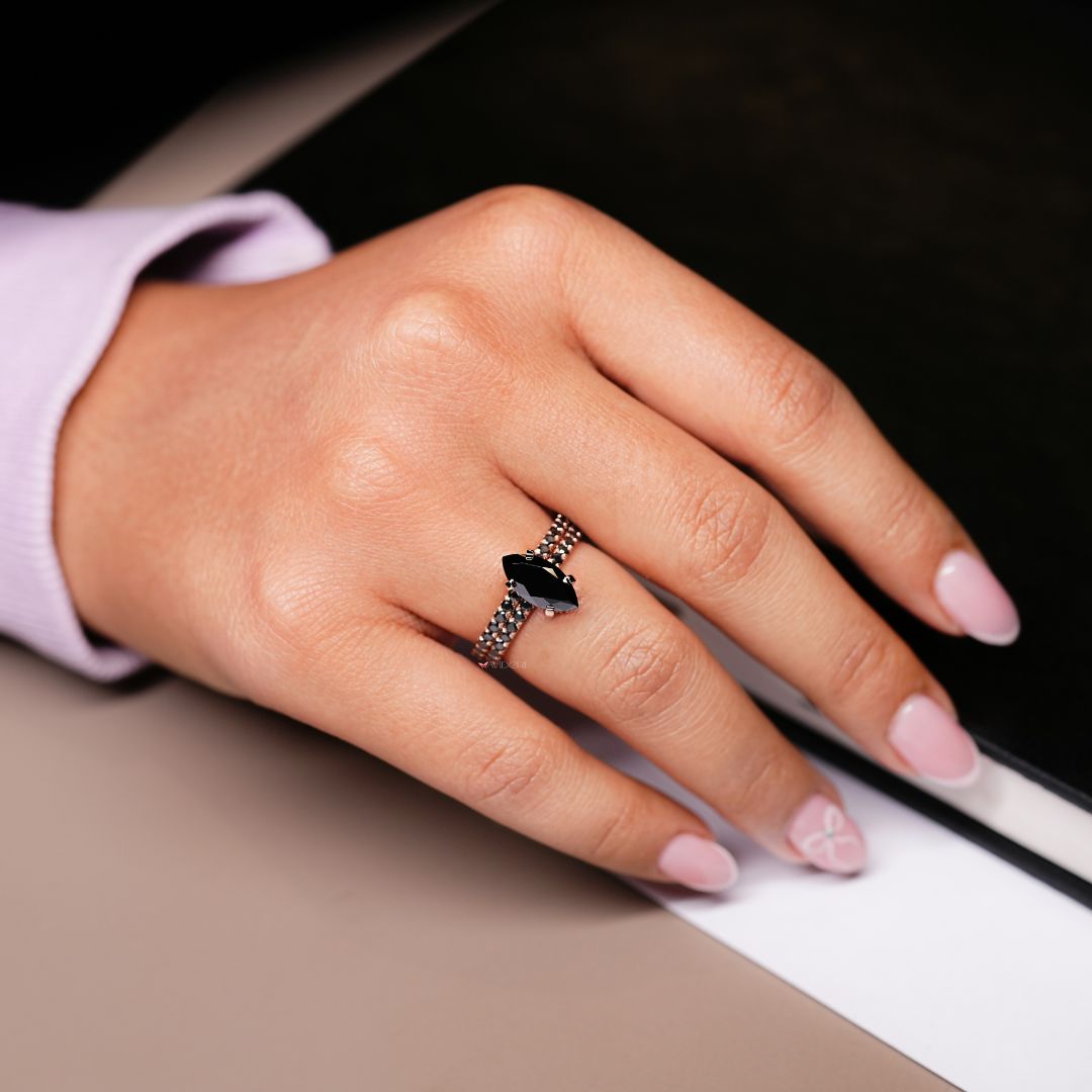 Marquise engagement ring crafted in elegant rose gold, perfect for special occasions.
