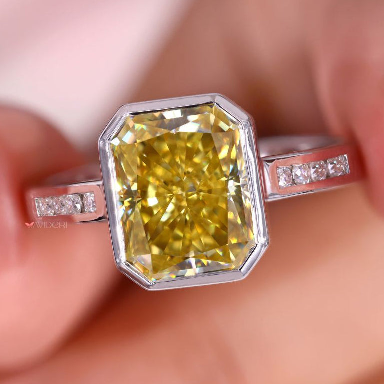 Moissanite engagement ring with radiant cut setting

