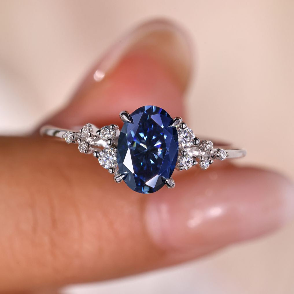 Blue Moissanite Ring – A beautiful blue moissanite ring in an elegant handcrafted design.
