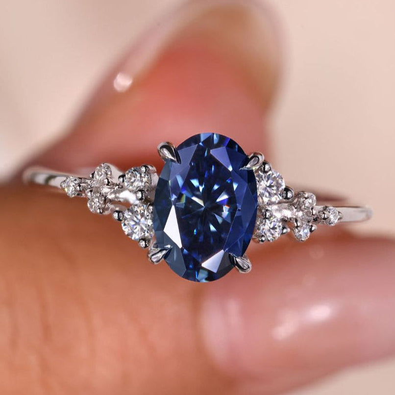 Blue Moissanite Ring – A beautiful blue moissanite ring in an elegant handcrafted design.
