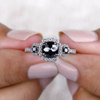 Black Cushion Cut Moissanite Engagement Ring – Halo Design