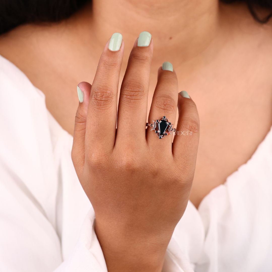 Avideri ring with a unique coffin ring design and vintage influences.